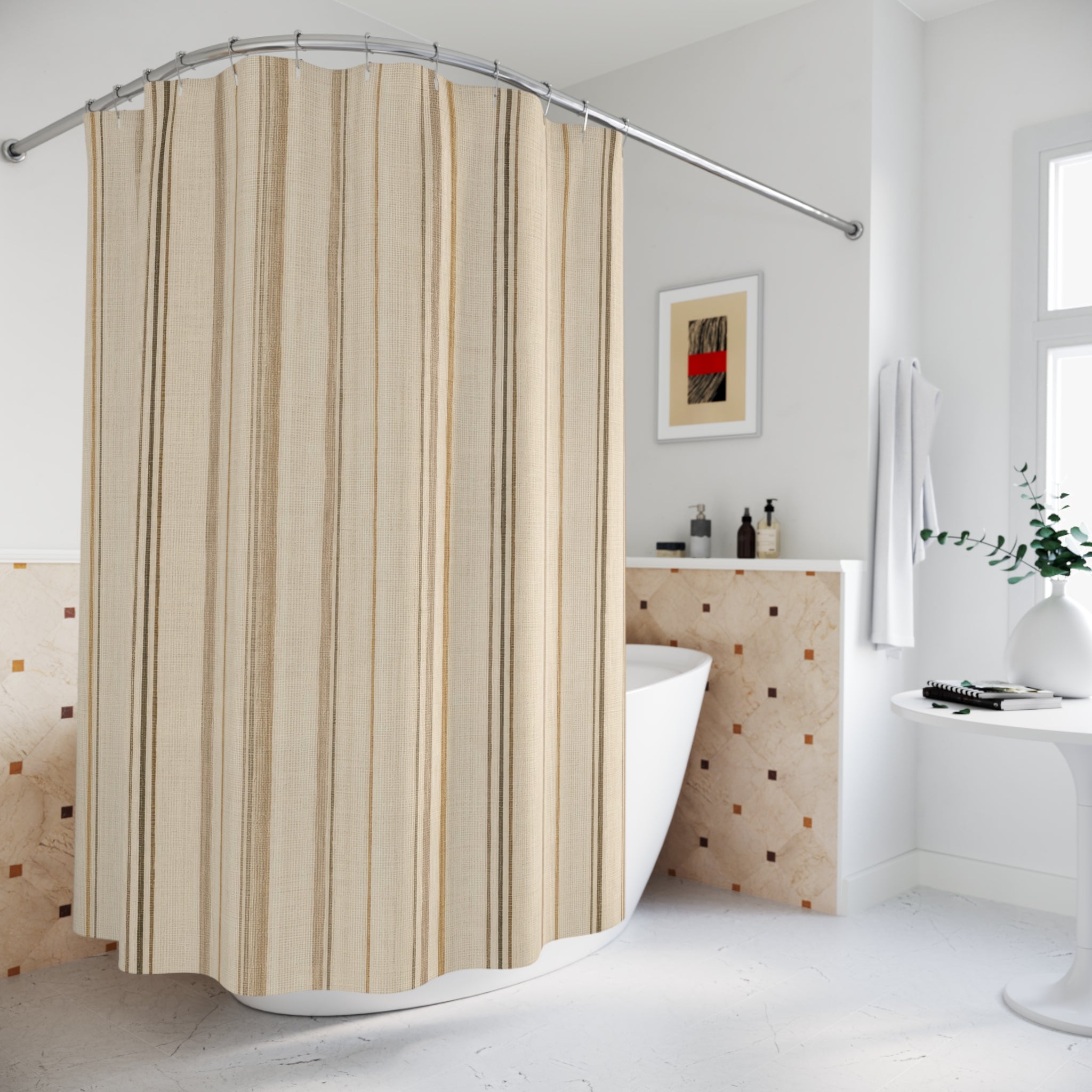 Brown Cream Pinstripe Shower Curtain