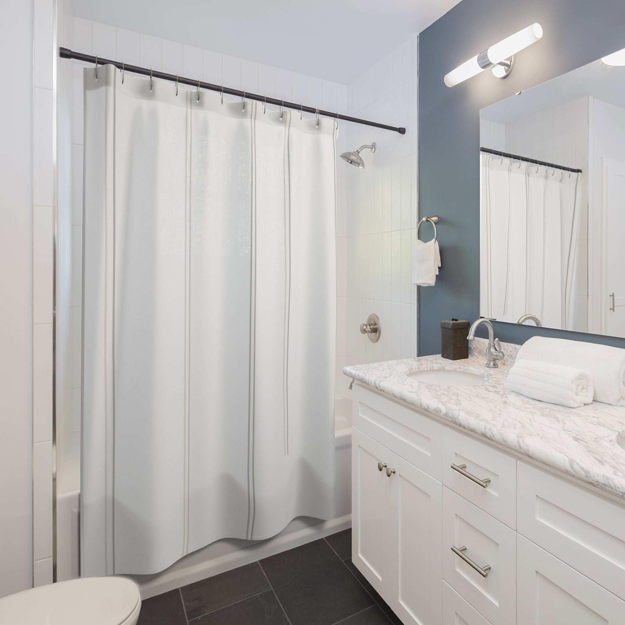 Sparse Gray Beige Vertical Line Shower Curtain