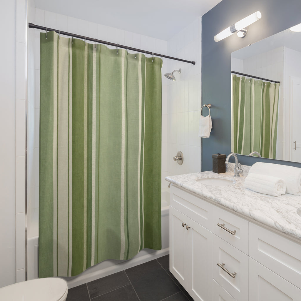 Green French Stripe Shower Curtain – Sage and Olive