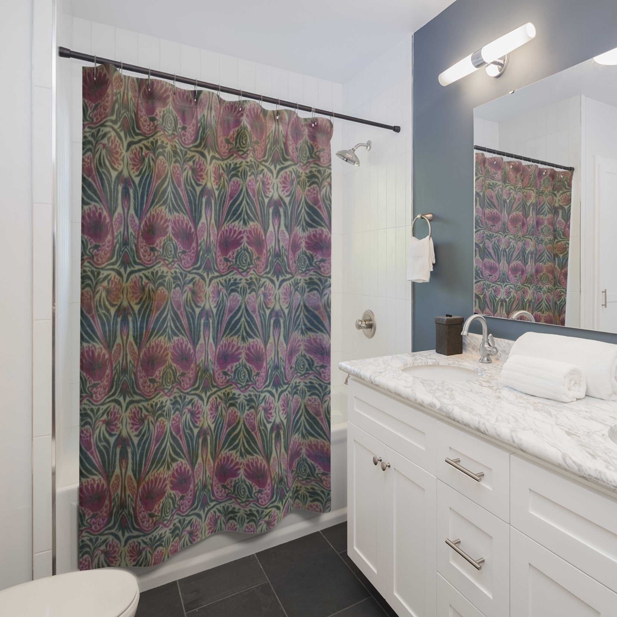 Mackmurdo Peacock Shower Curtain – Teal & Magenta