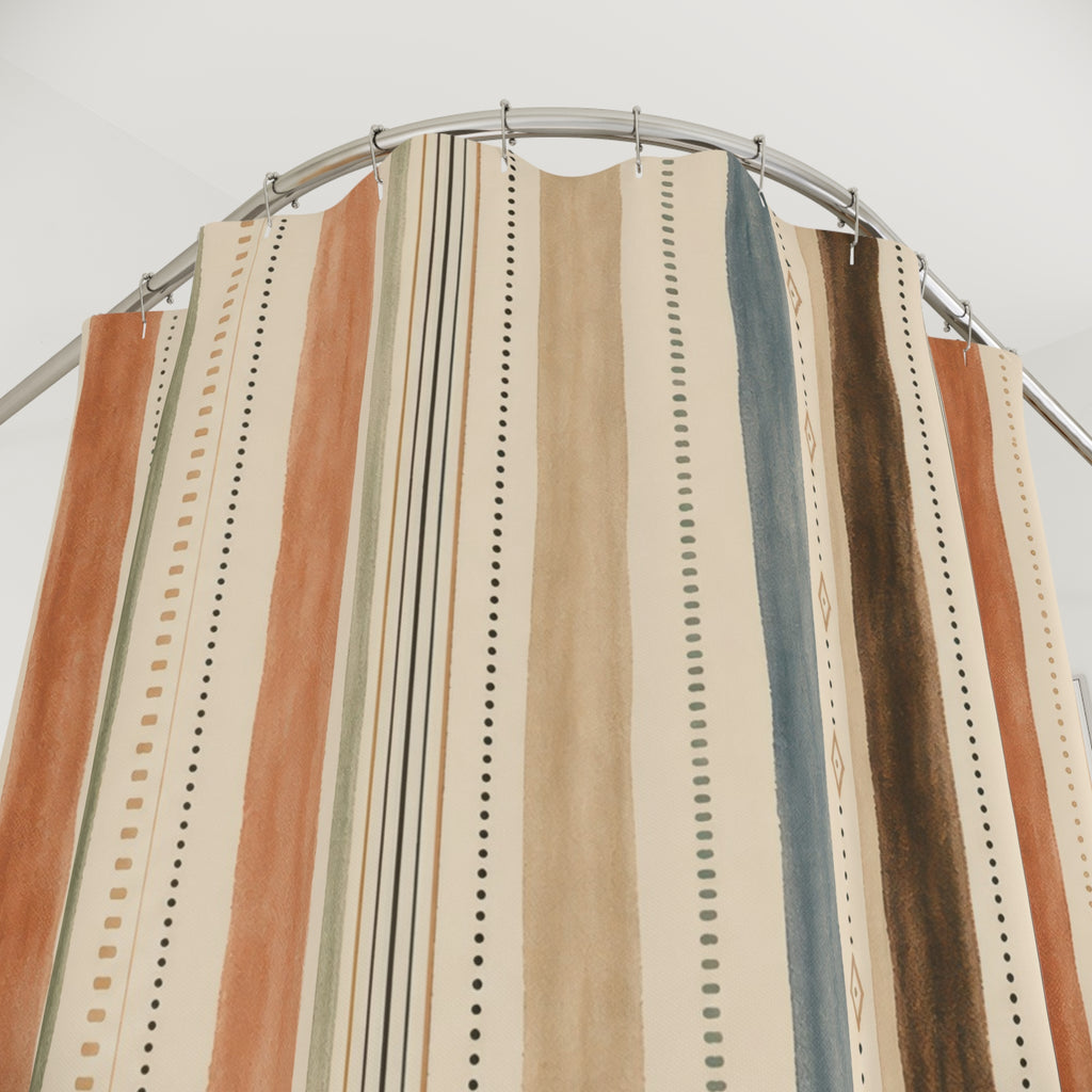 Pale Green Peach Dotted Stripe Shower Curtain