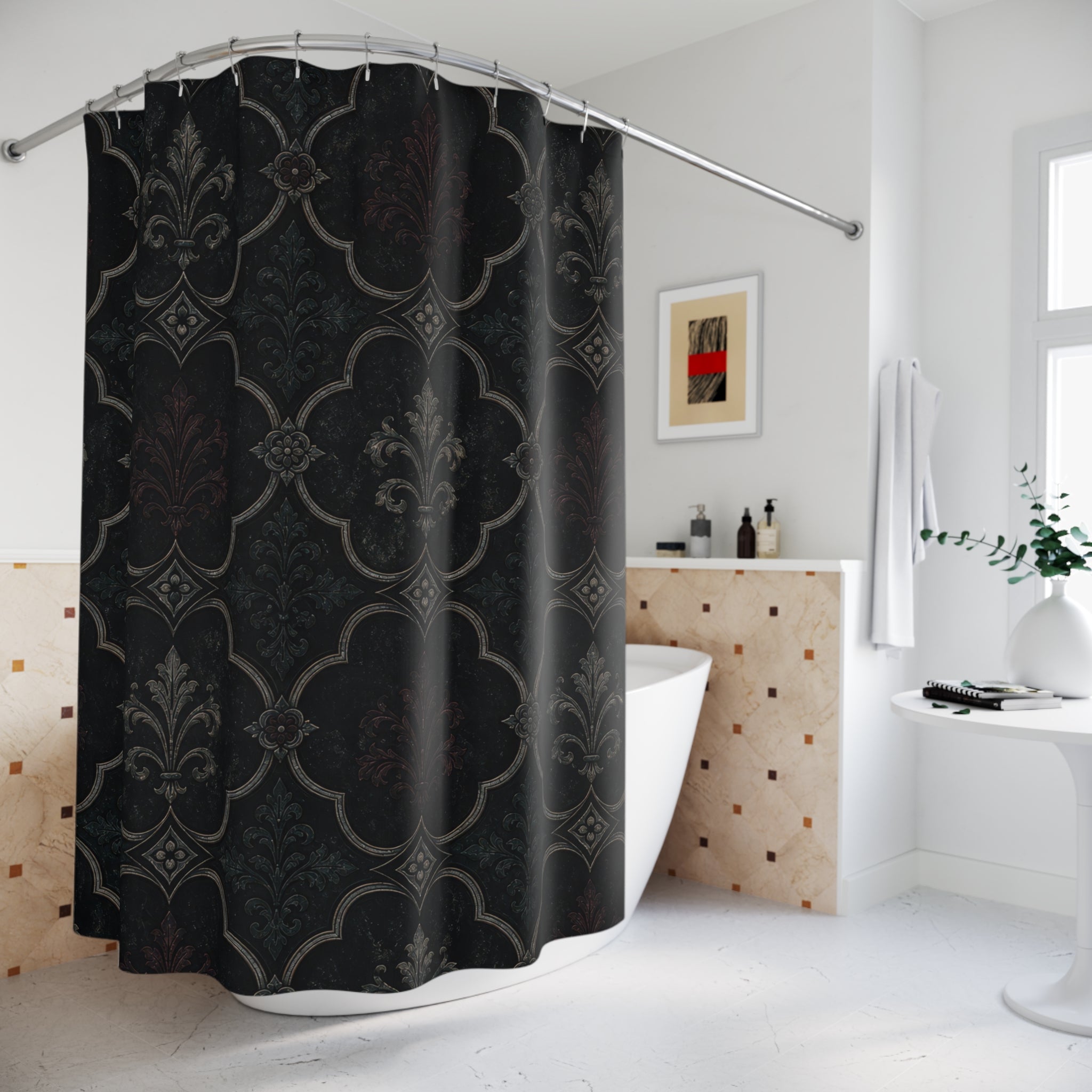 Gothic Quatrefoil Tile Shower Curtain
