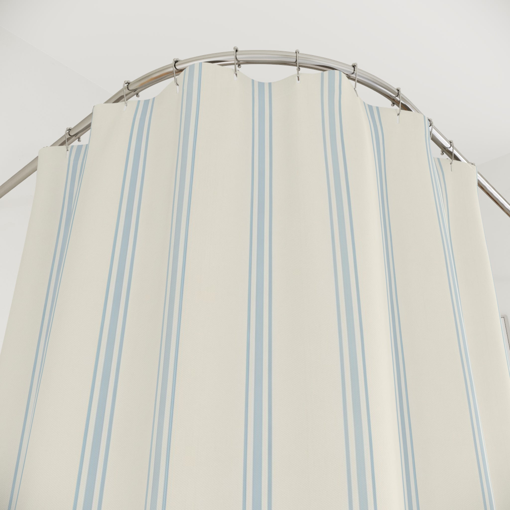Blue White Ticking Stripe Shower Curtain