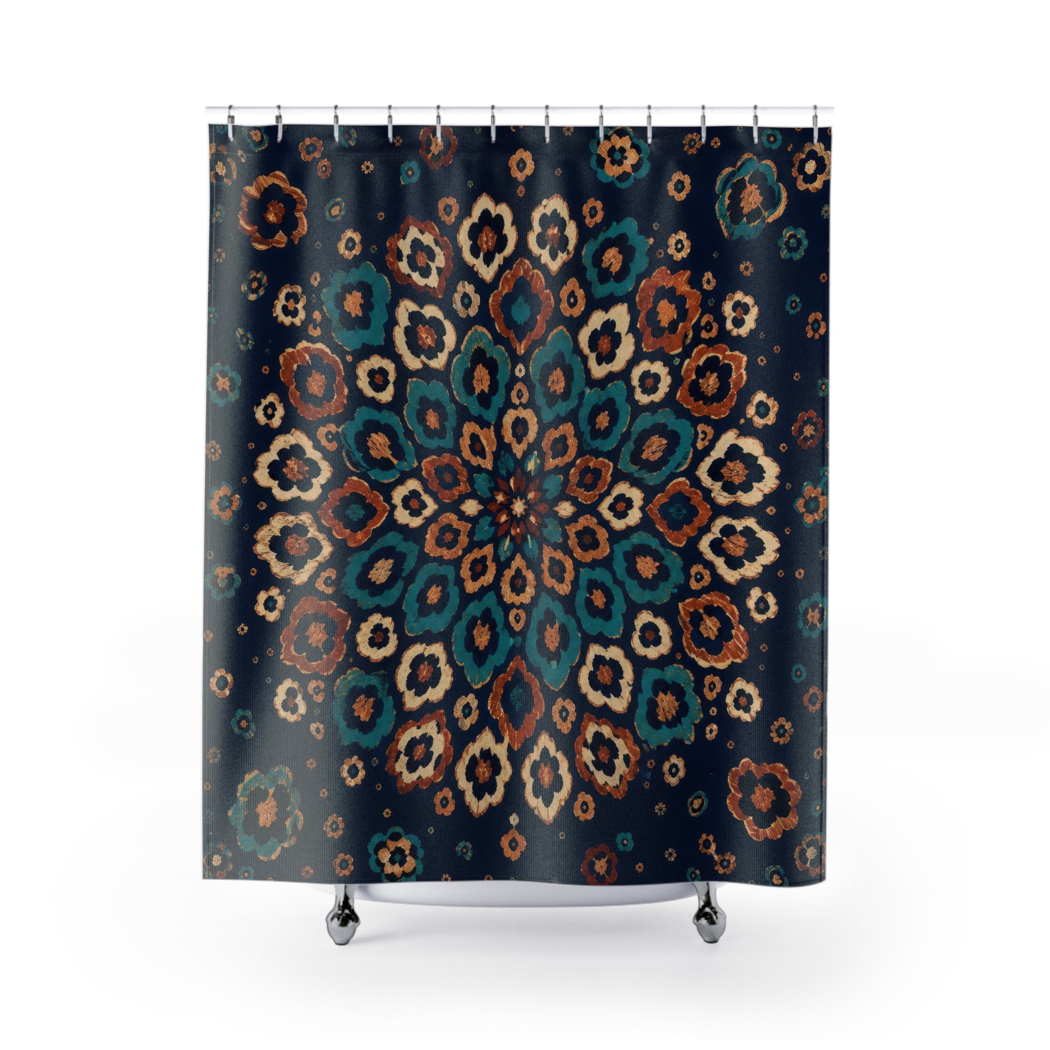 Midnight Leopard Rosette Medallion Shower Curtain