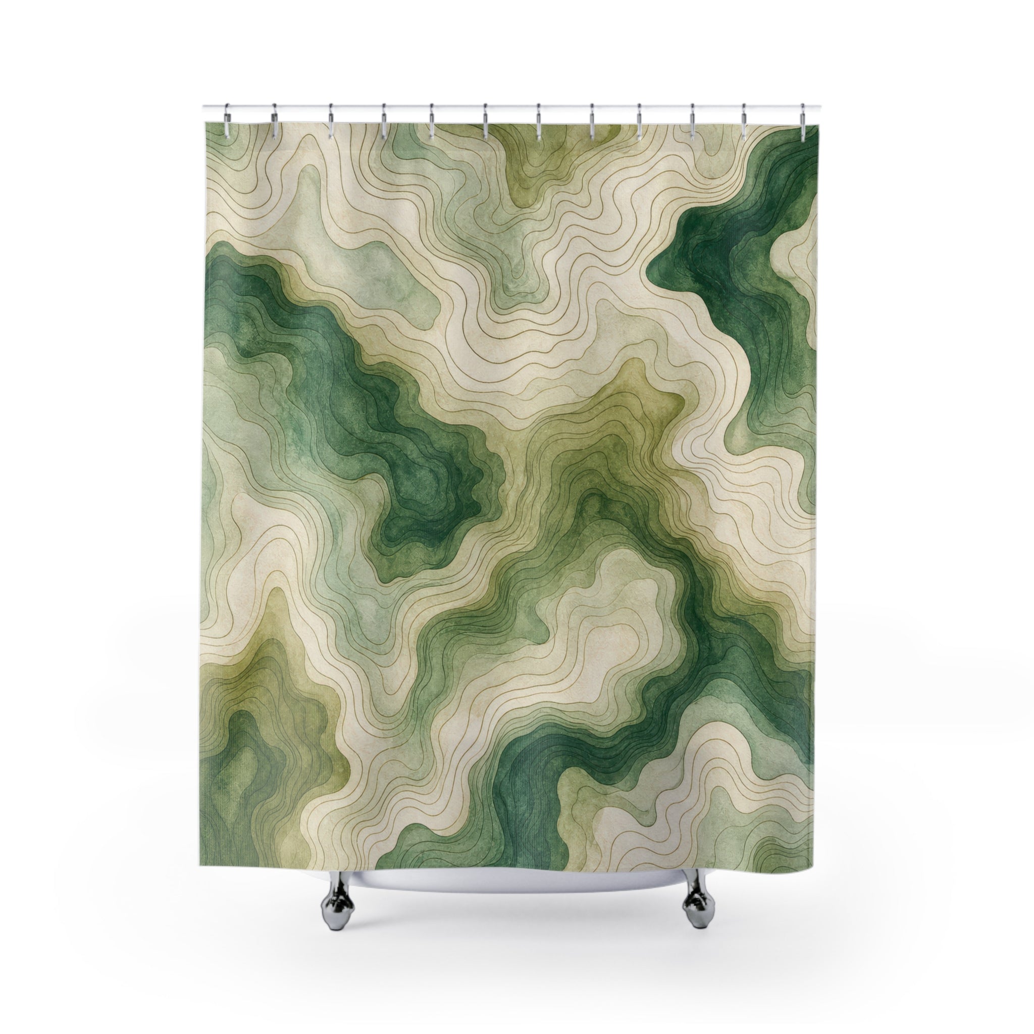Sage Olive Marble Contour Shower Curtain