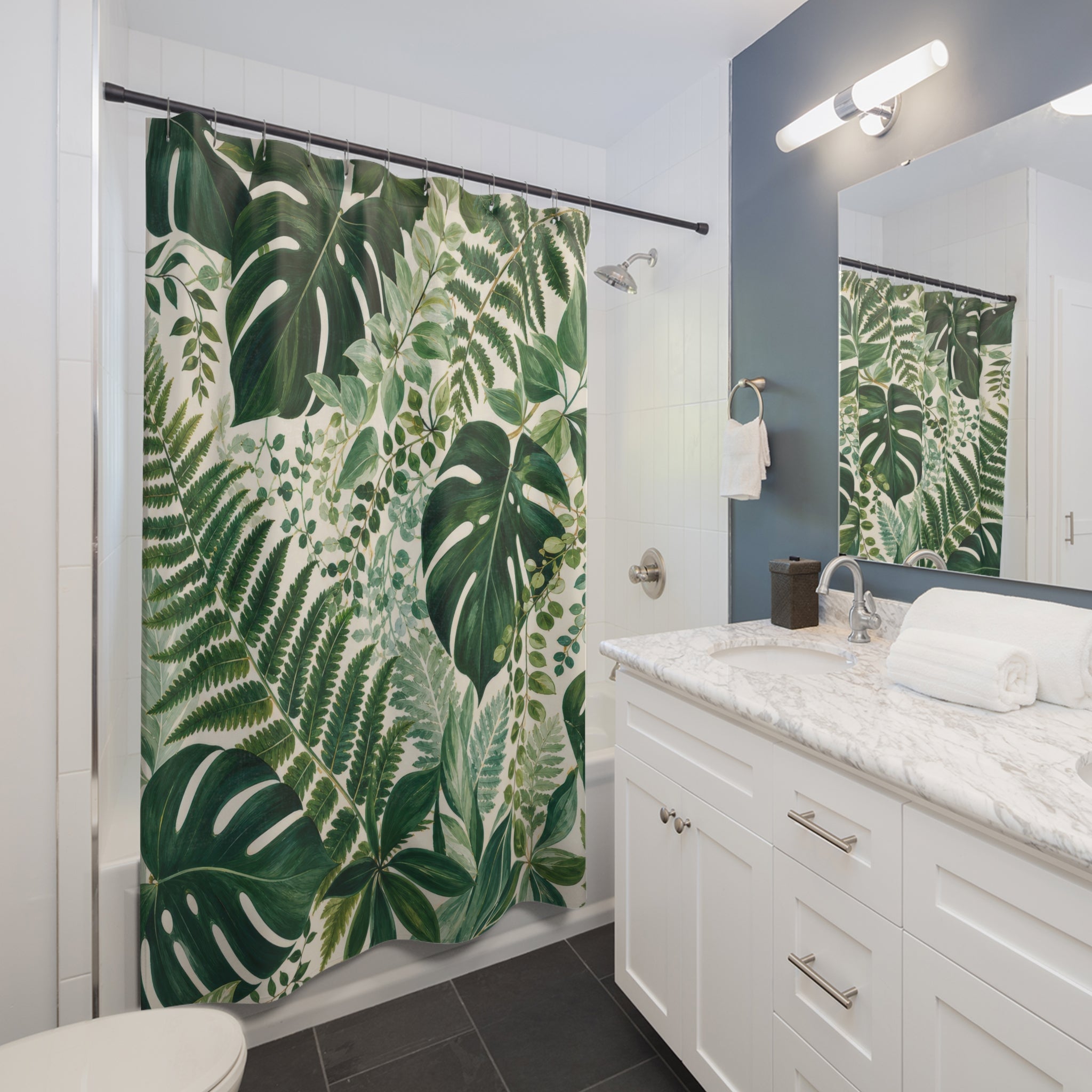 Green Botanical Fern Tropical Floral Palm Shower Curtain