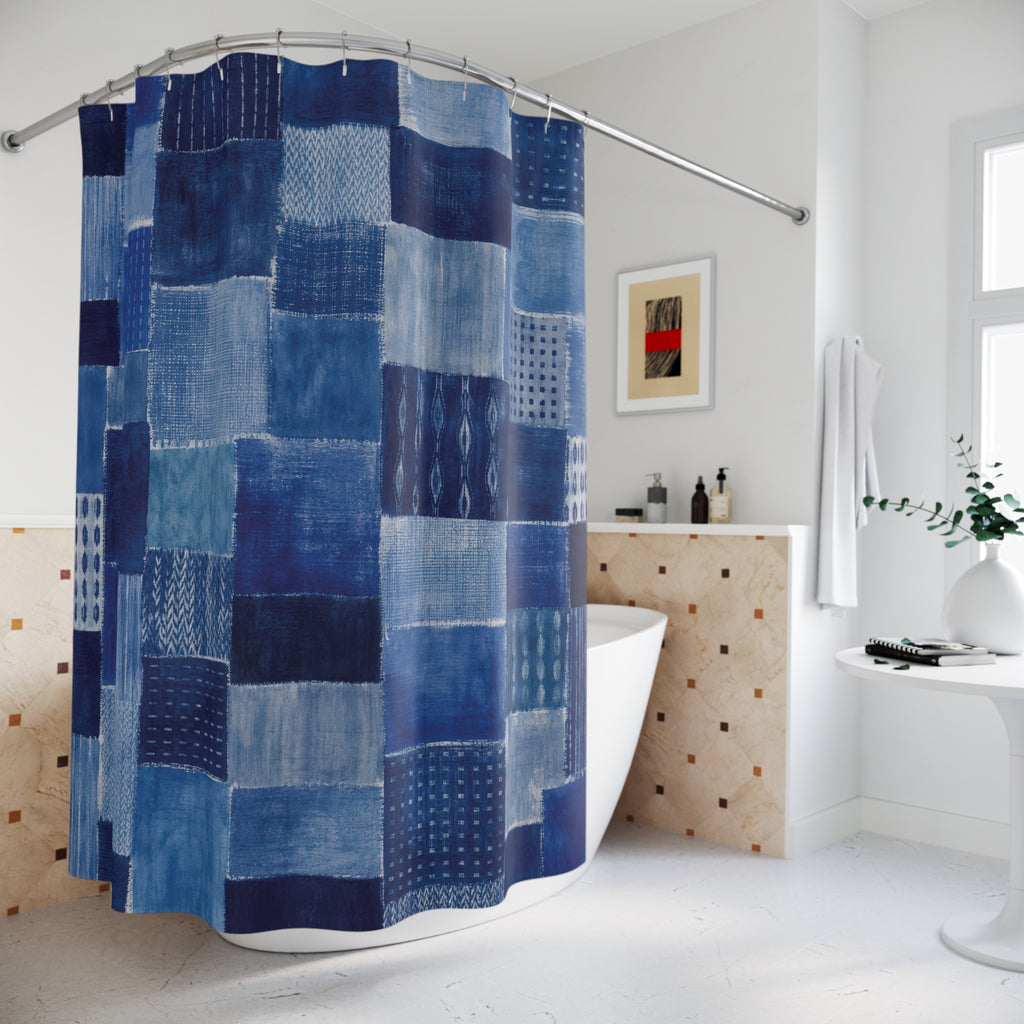 Blue Patchwork Shower Curtain