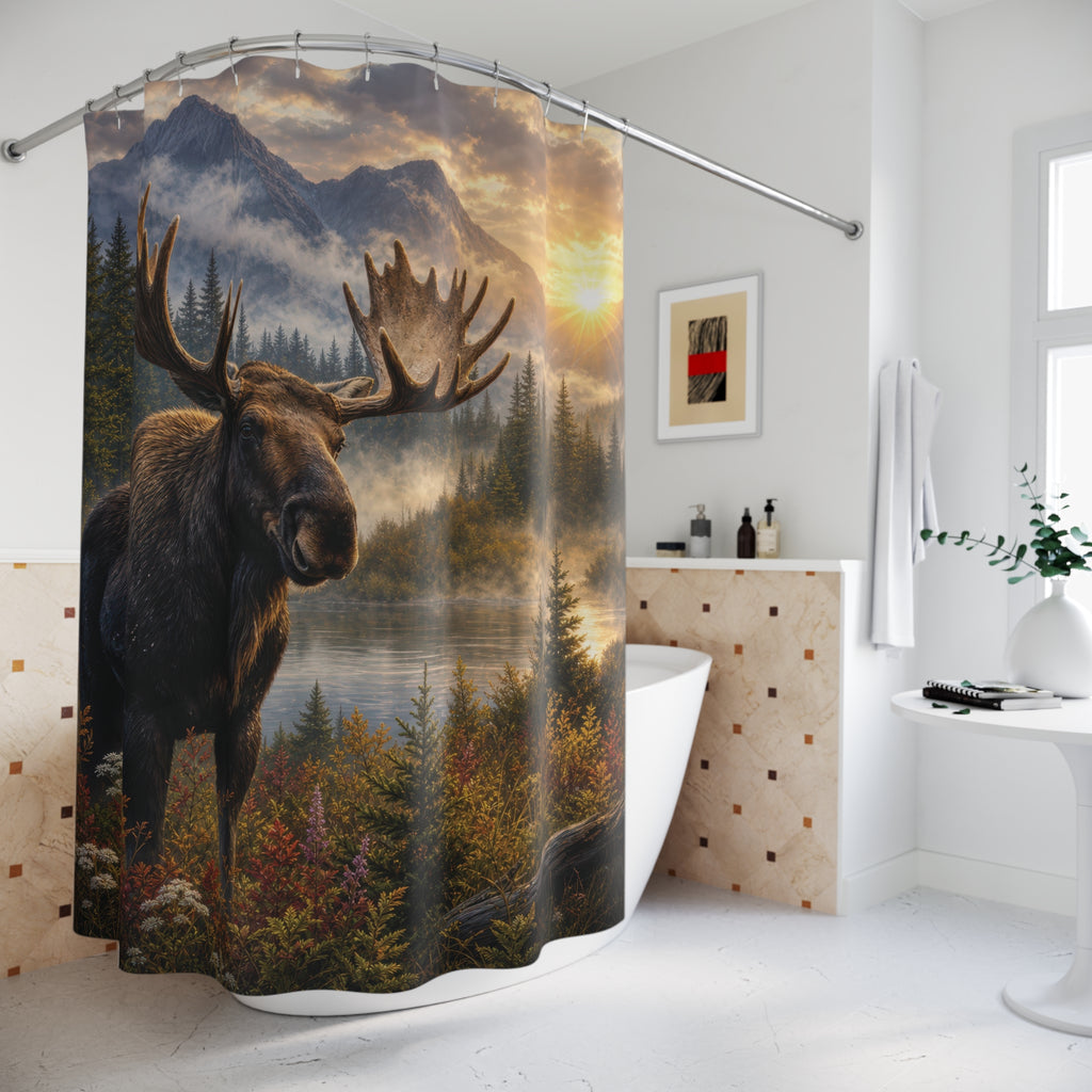 Moose Shower Curtain: Mountain Forest Wildlife