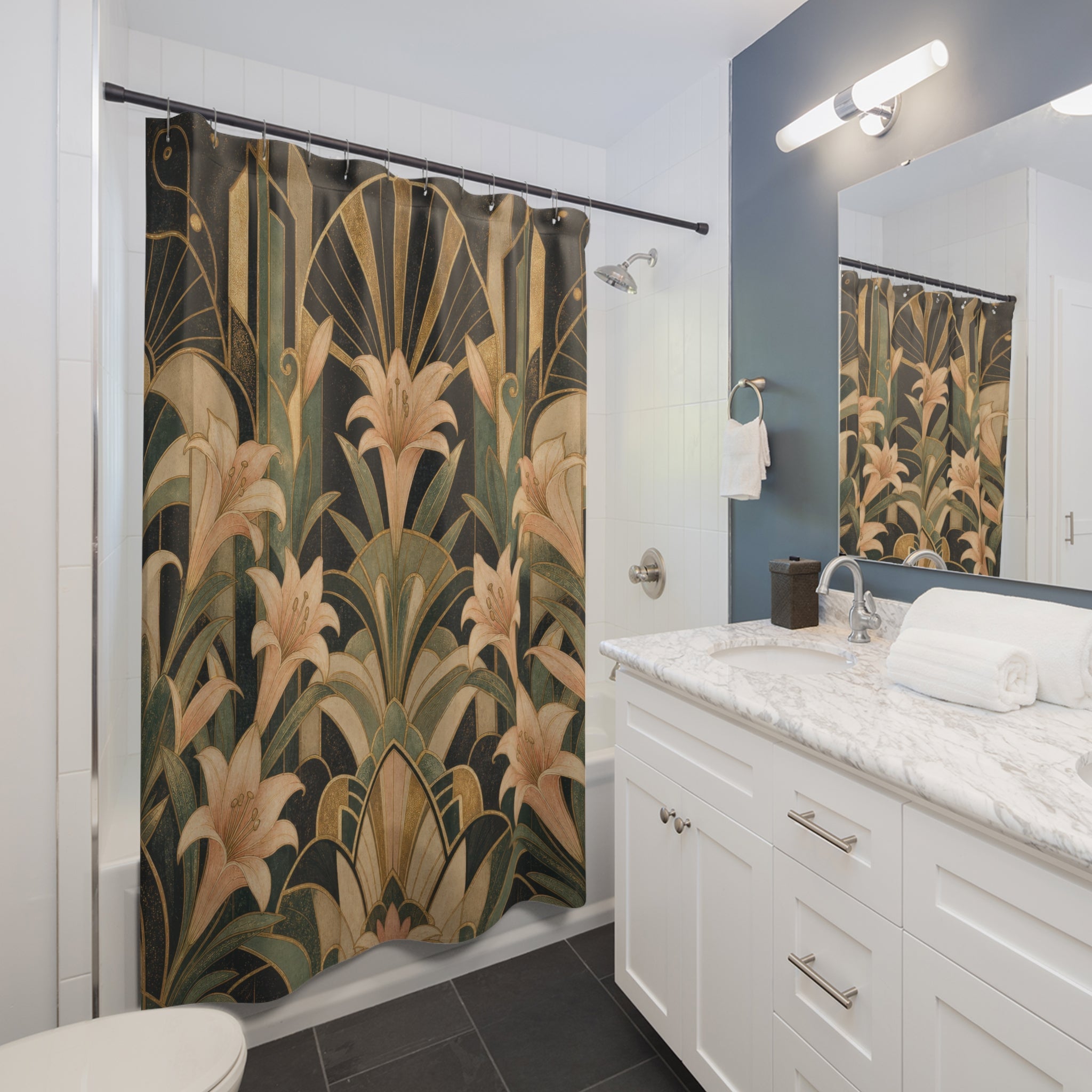 Art Deco Lily Fan Shower Curtain