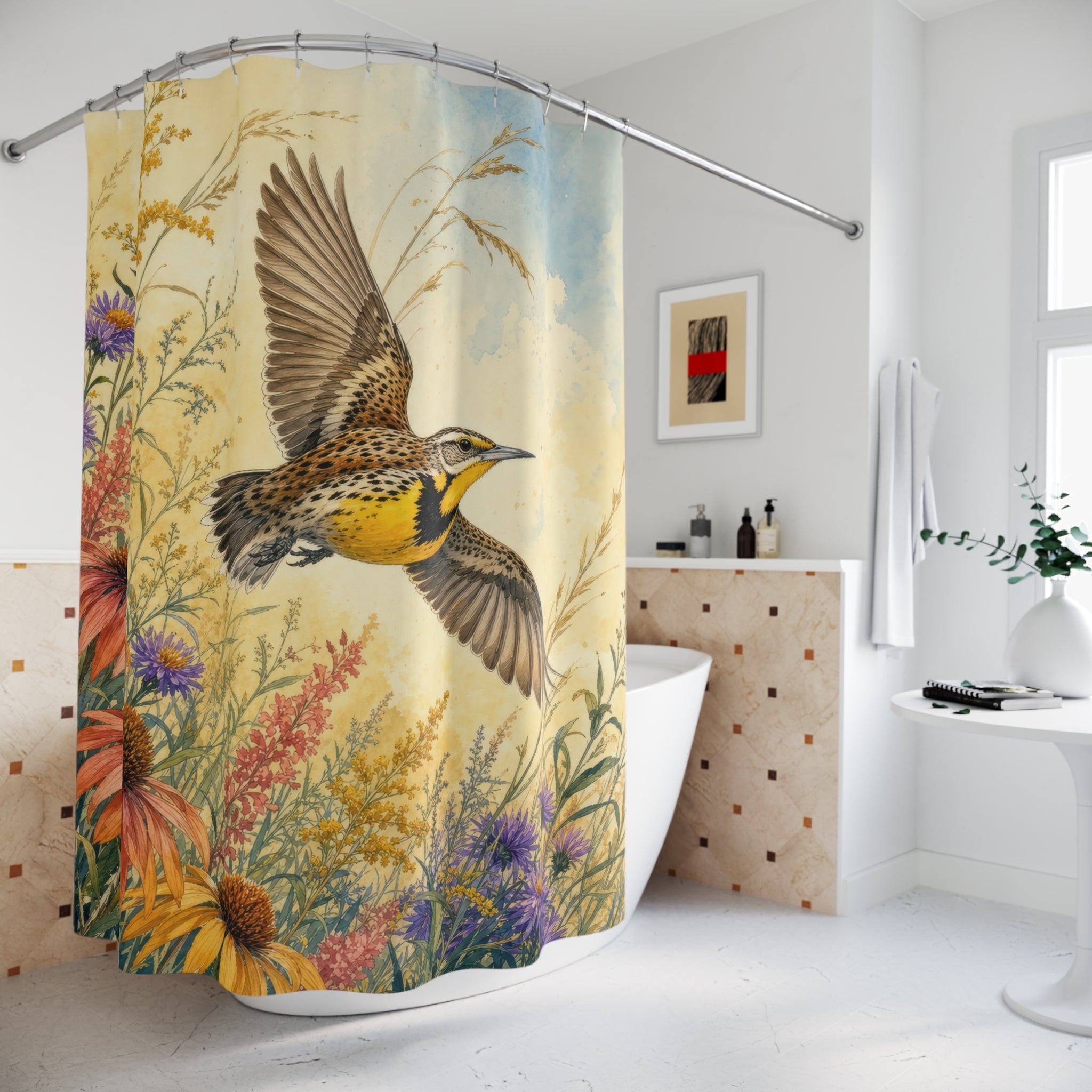 Meadowlark Wildflower Flight Shower Curtain