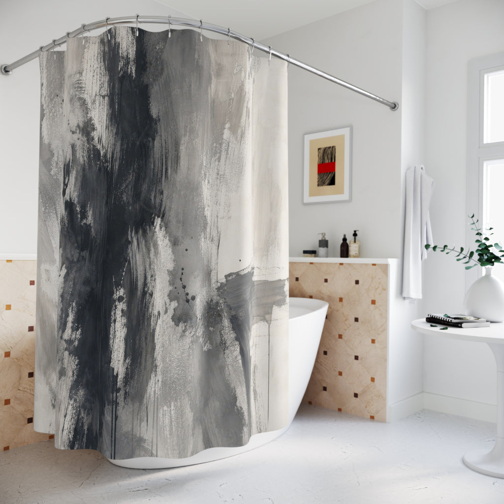 Black Gray Brushstroke Shower Curtain