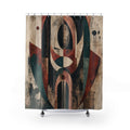 Geometric Shower Curtain, Art Deco Inspired Abstract Face, Rust Teal Black Bathroom Decor, Modern Graphic Bath Art, Boho Guest Bath
