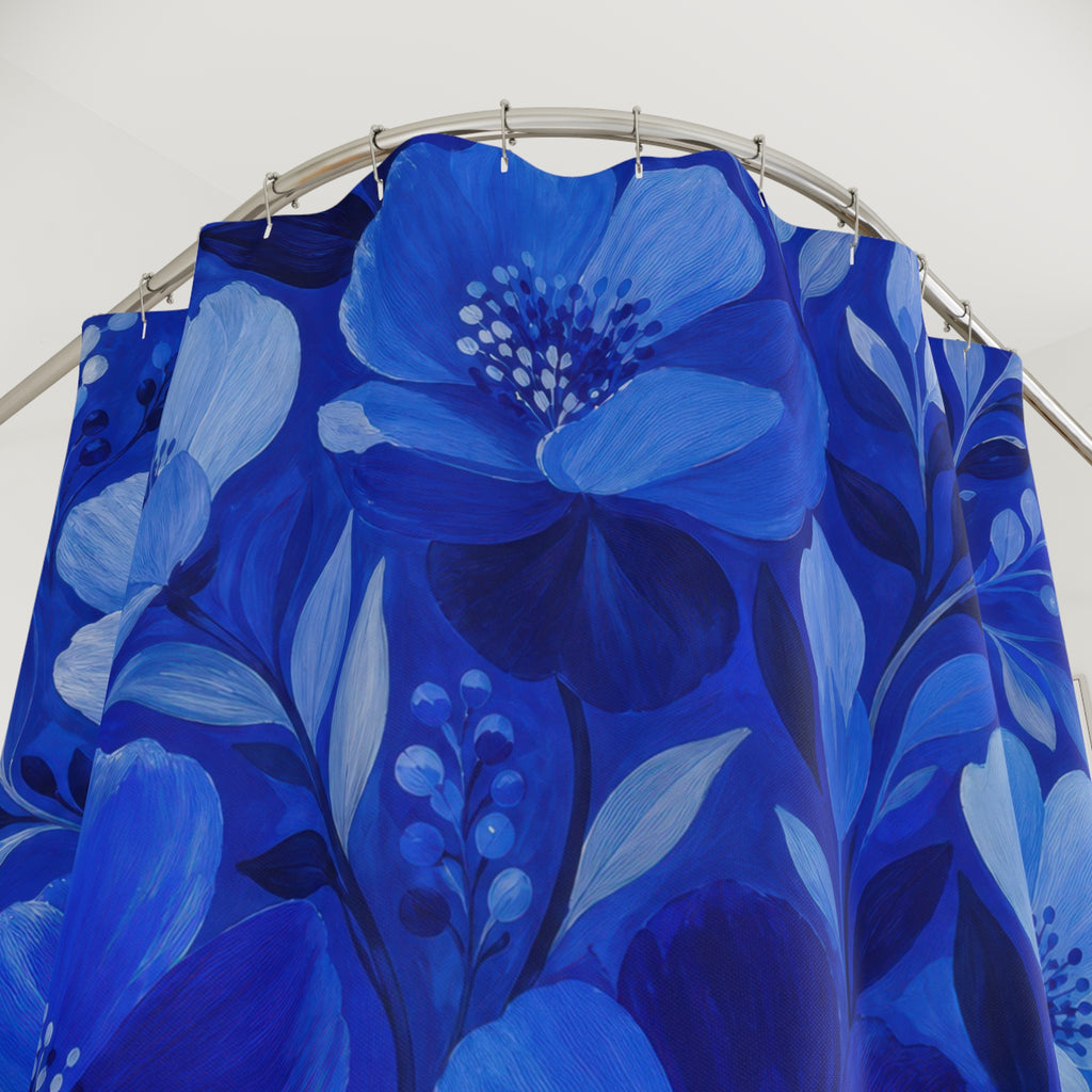 Blue Floral Shower Curtain, Deep Blue Botanical Bathroom Decor, Blue Floral Bath Curtain, Guest Bath Decor, Small Bathroom Decor, Home Decor