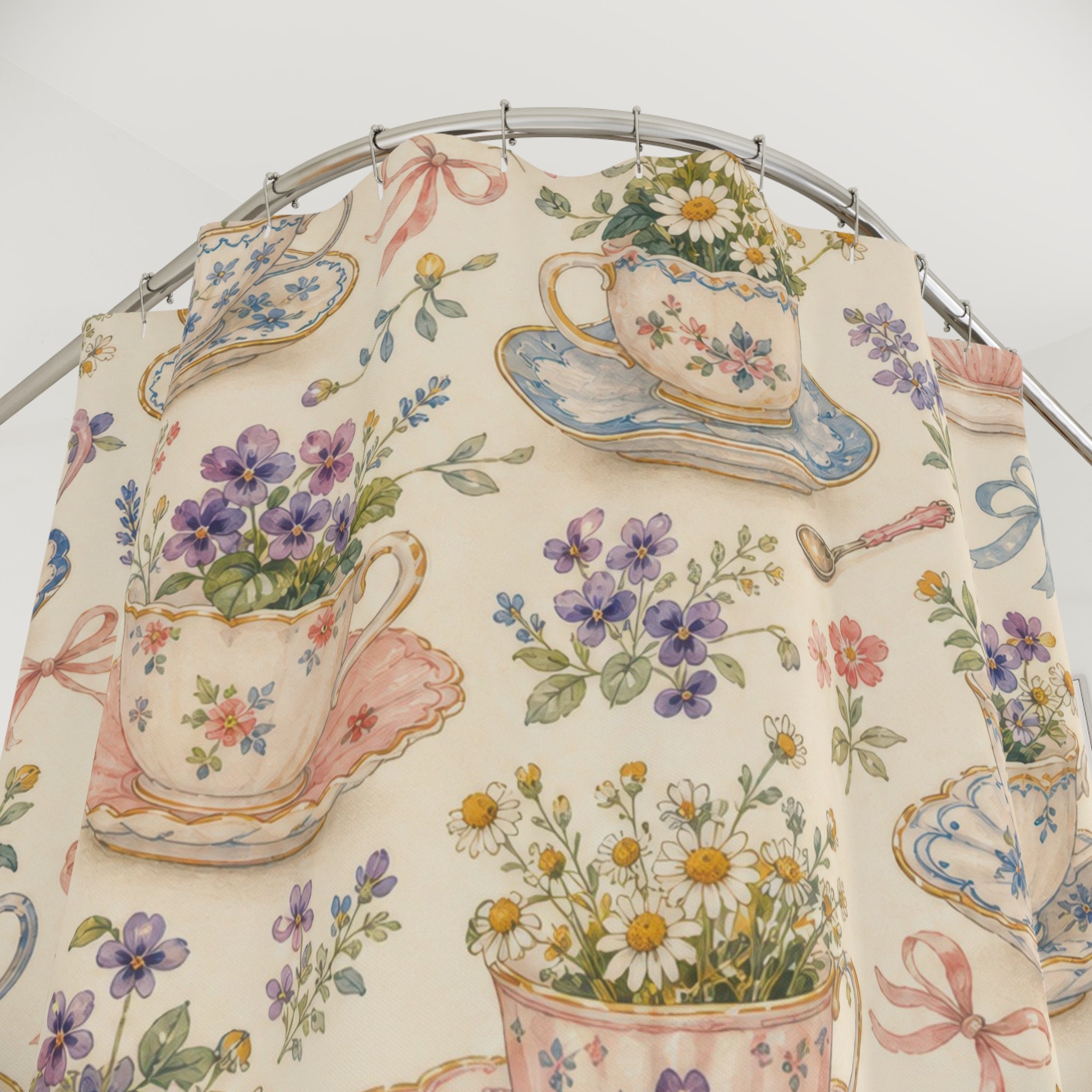 Floral Tea Cup Cottagecore Shower Curtain