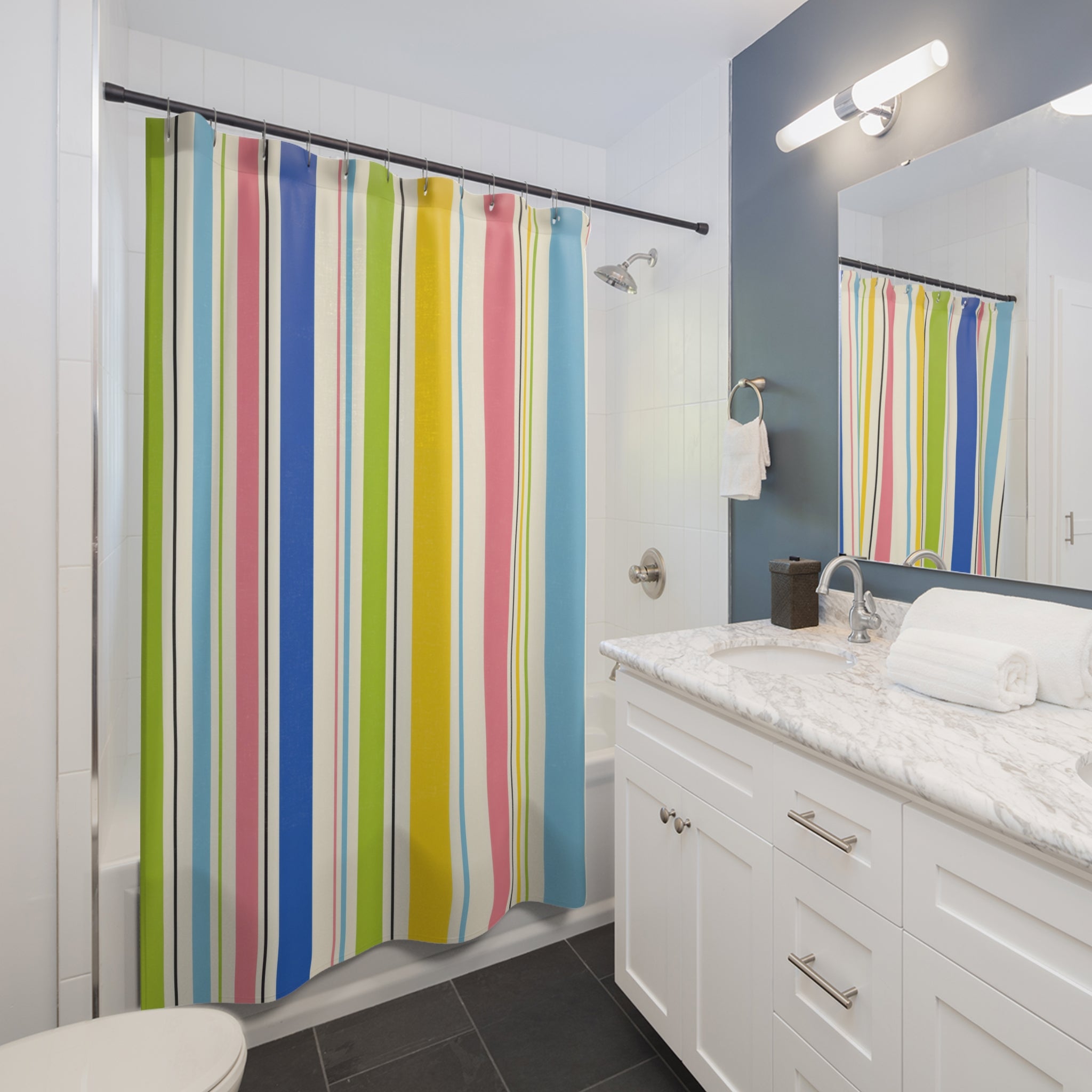 Bright Narrow Rainbow Stripe Shower Curtain