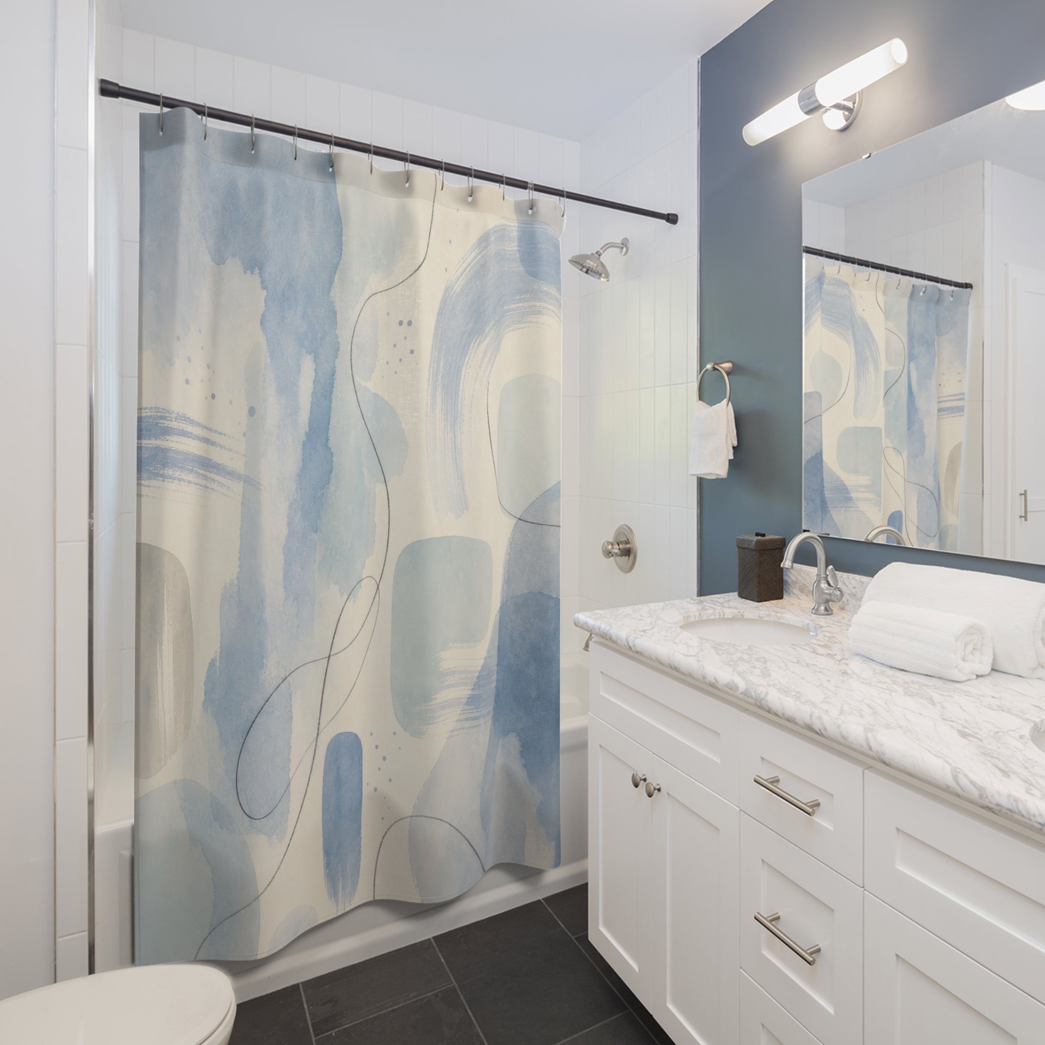 Abstract Light Blue Watercolor Shower Curtain