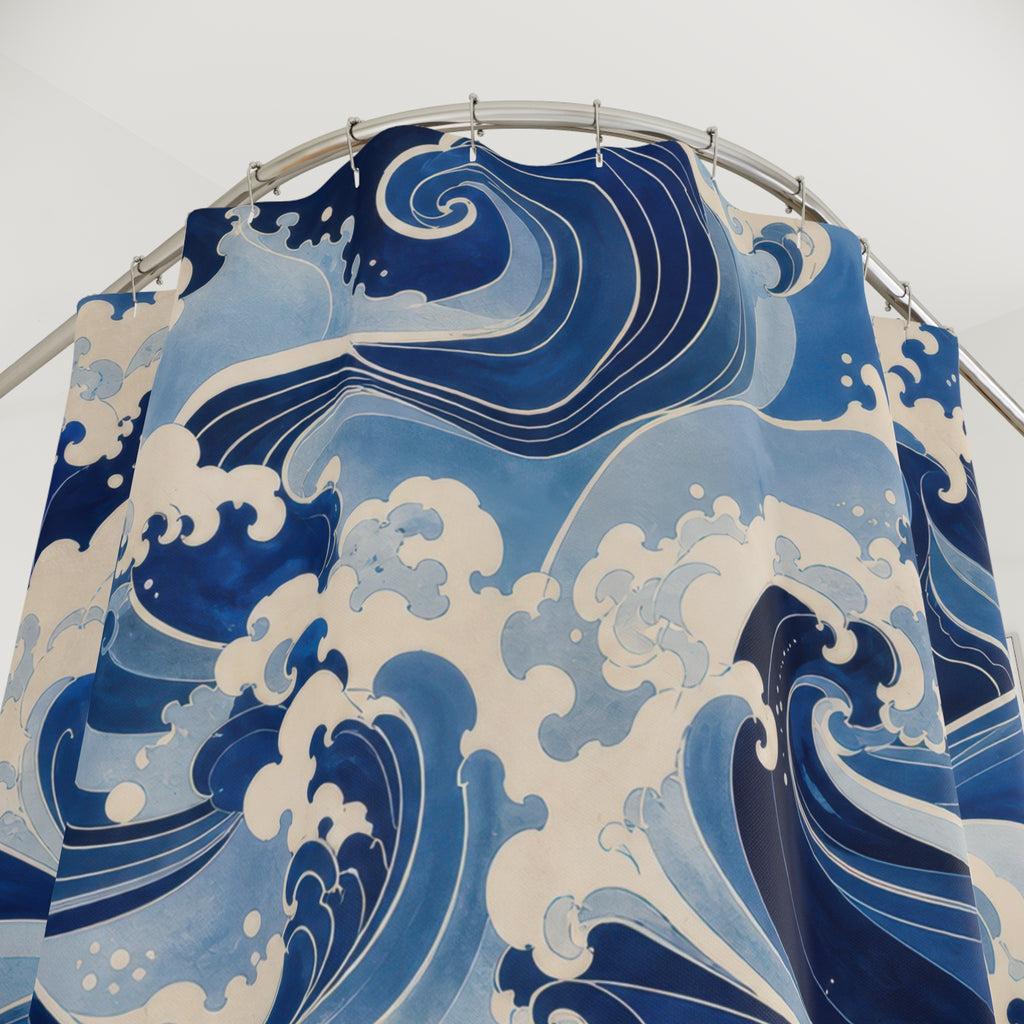 Indigo Wave Dark Blue Shower Curtain