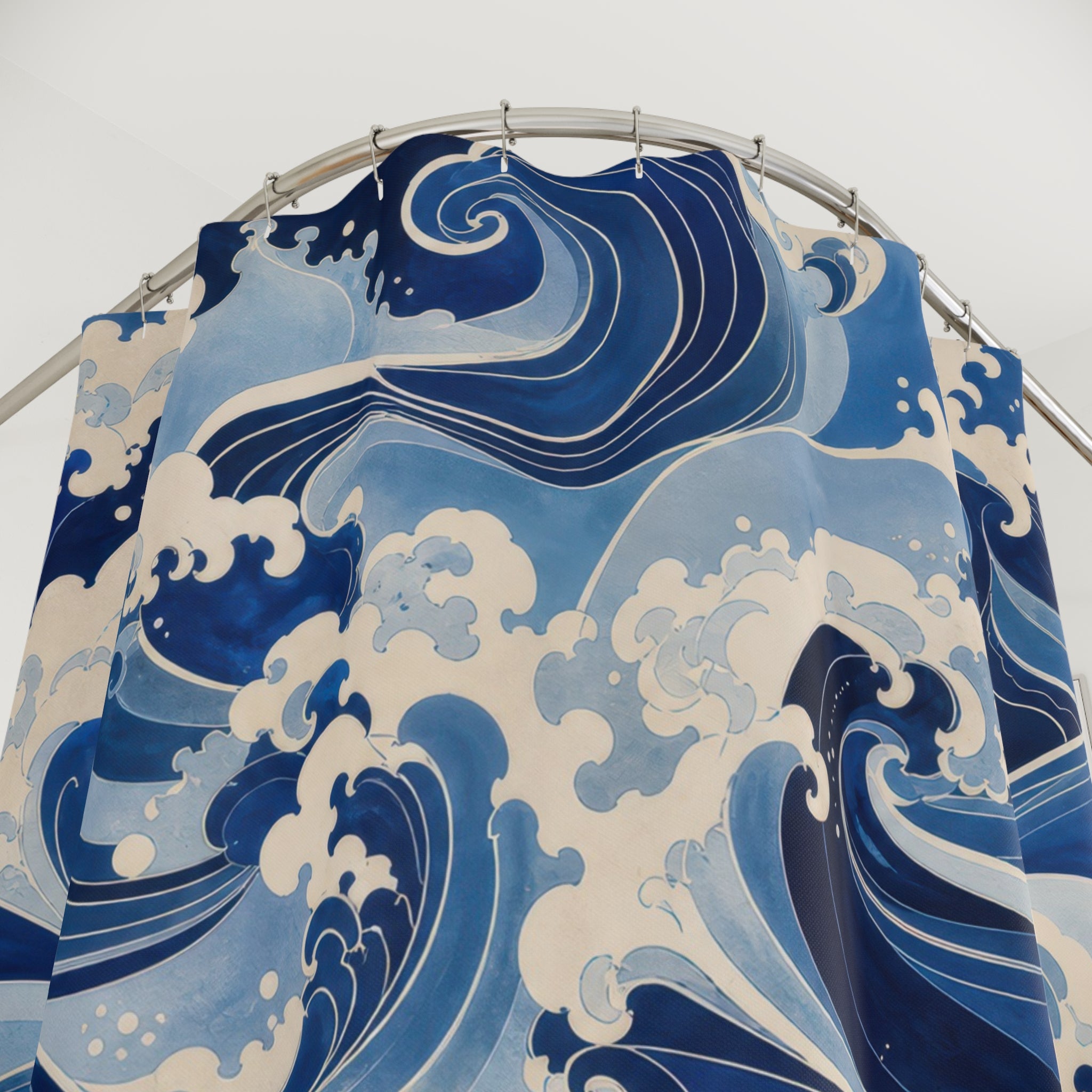 Indigo Wave Dark Blue Shower Curtain
