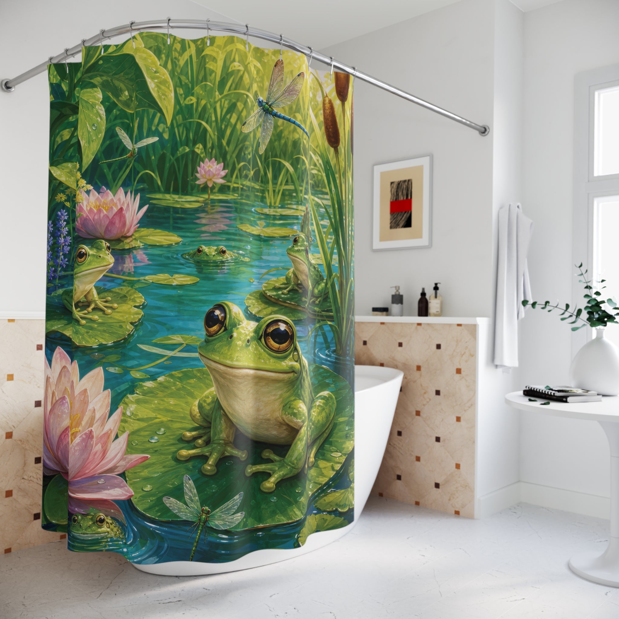 Frog Shower Curtain: Green Lily Pond