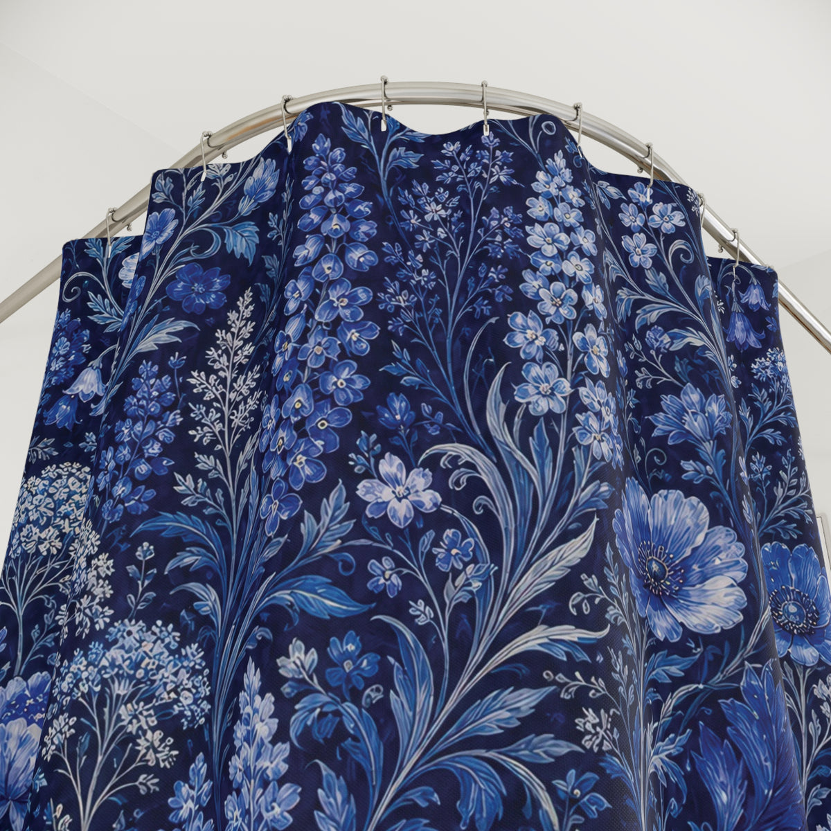 Dark Blue Floral Shower Curtain