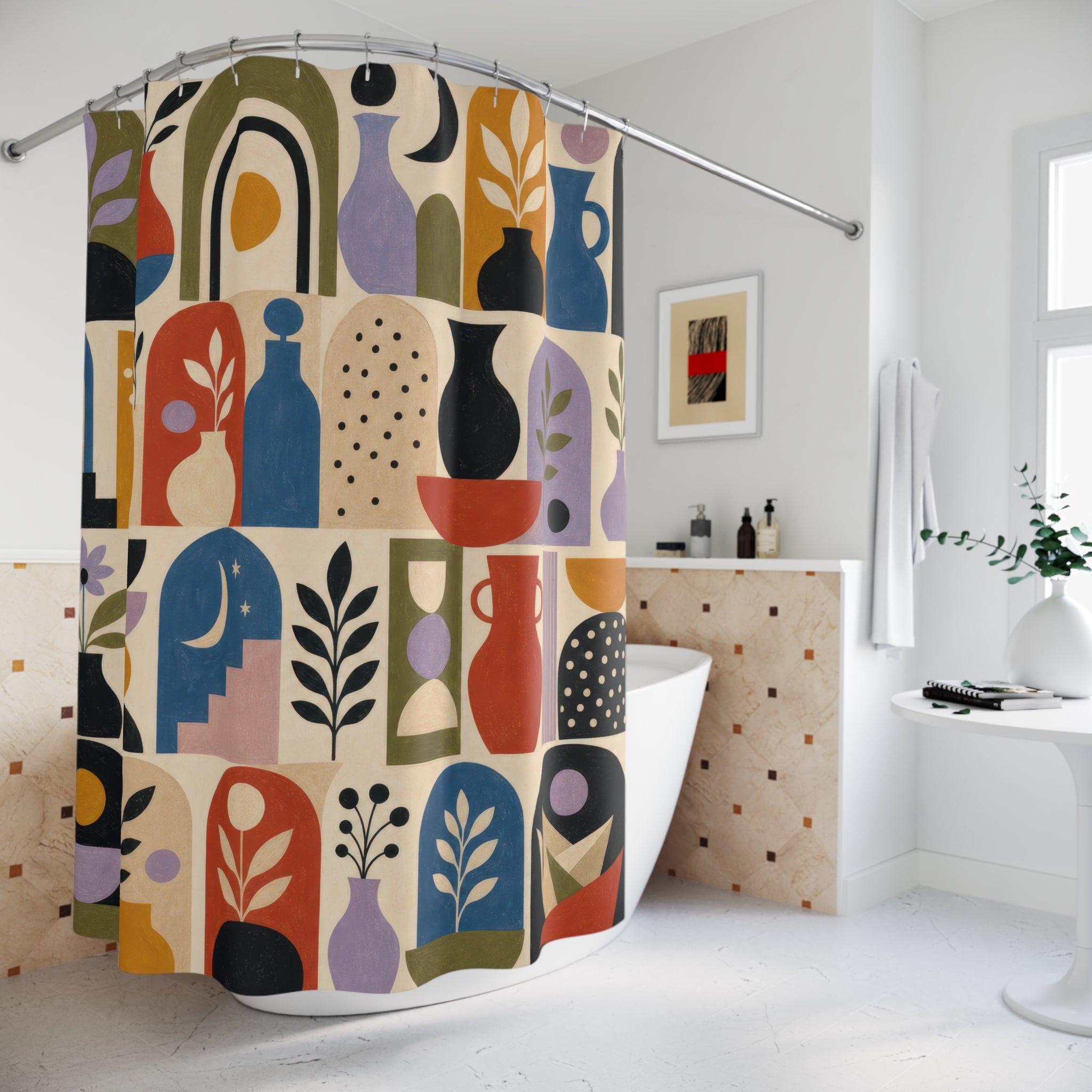 Modern Colorful Folk Shapes Shower Curtain