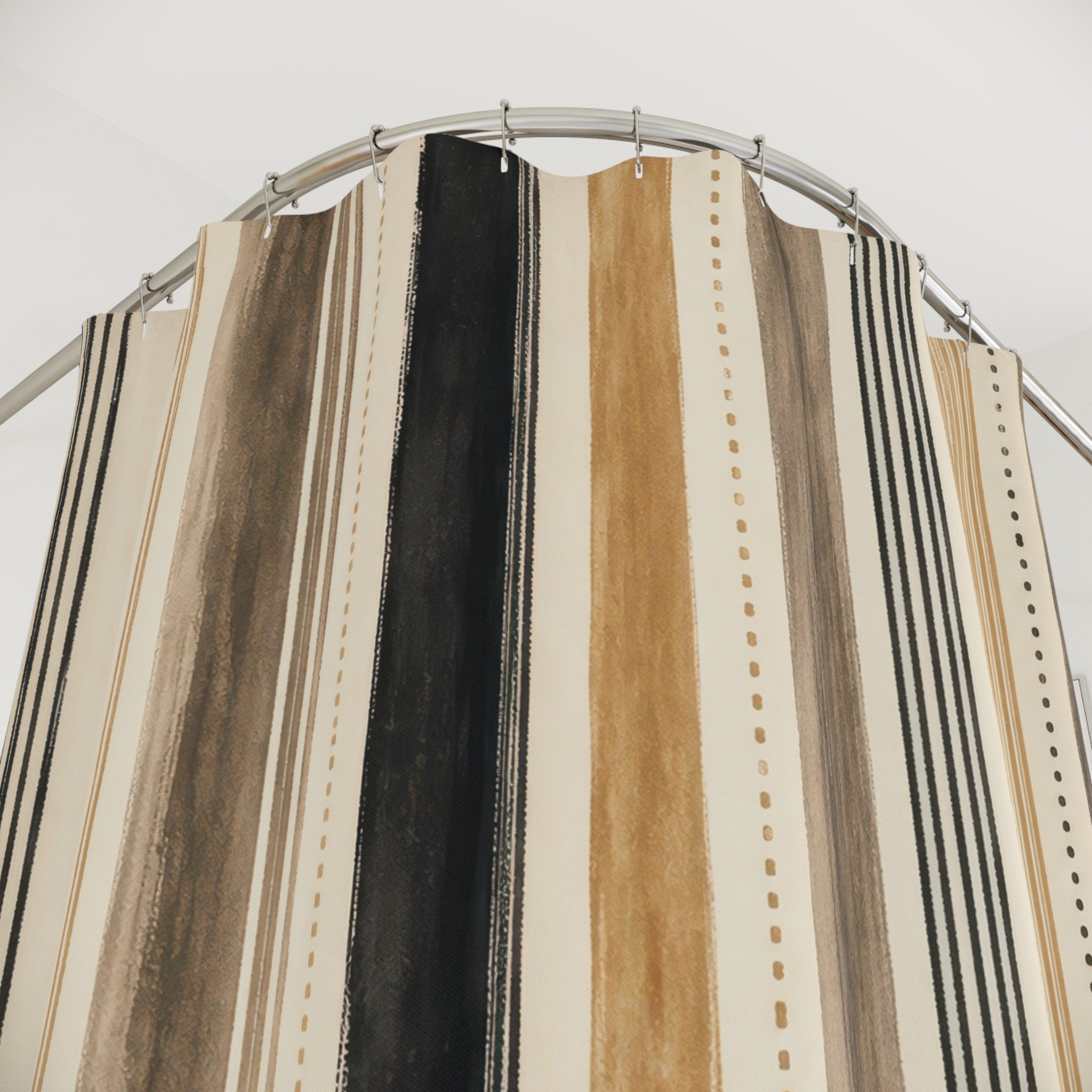Black Tan Taupe Vertical Stripe Shower Curtain