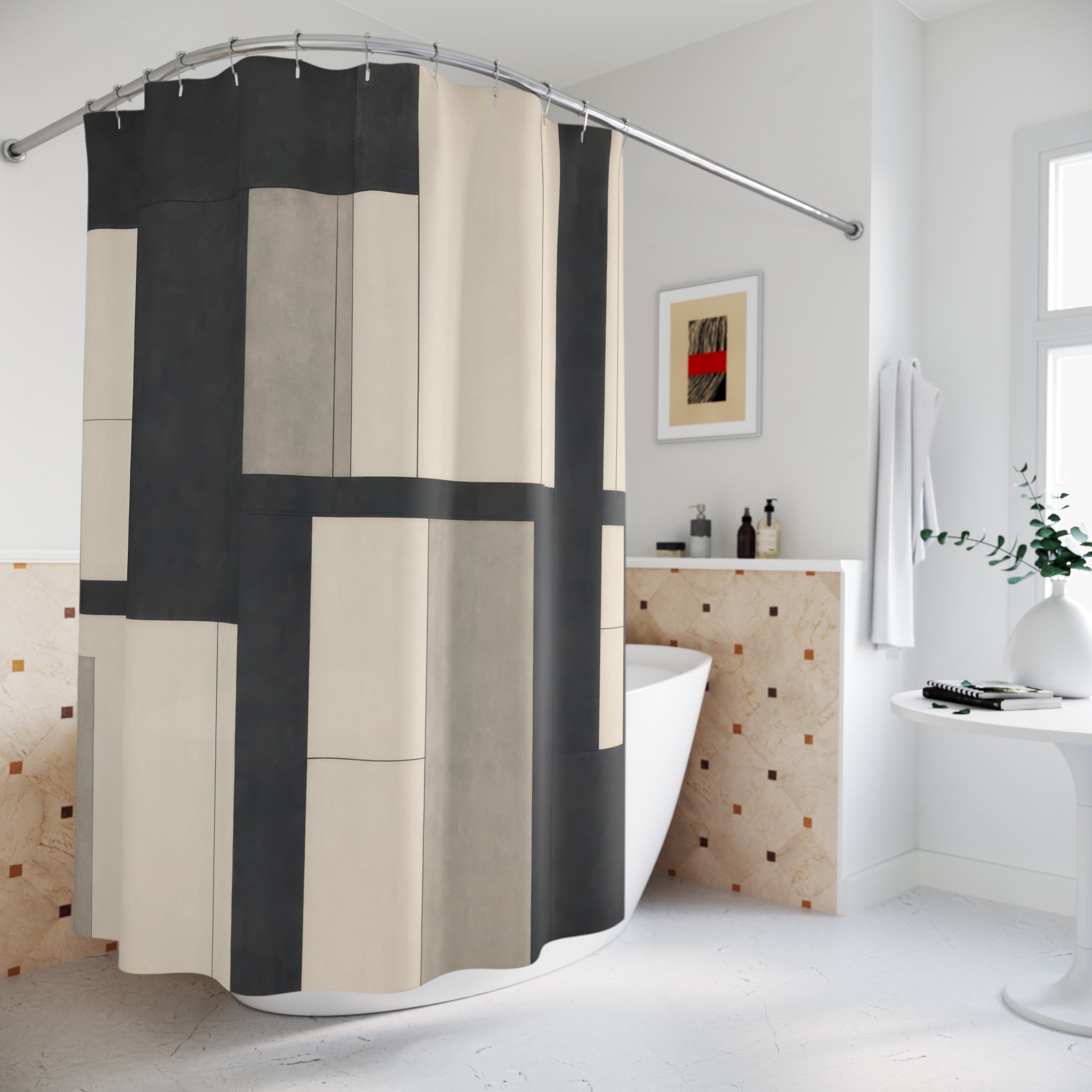 Modern Geometric Black Shower Curtain