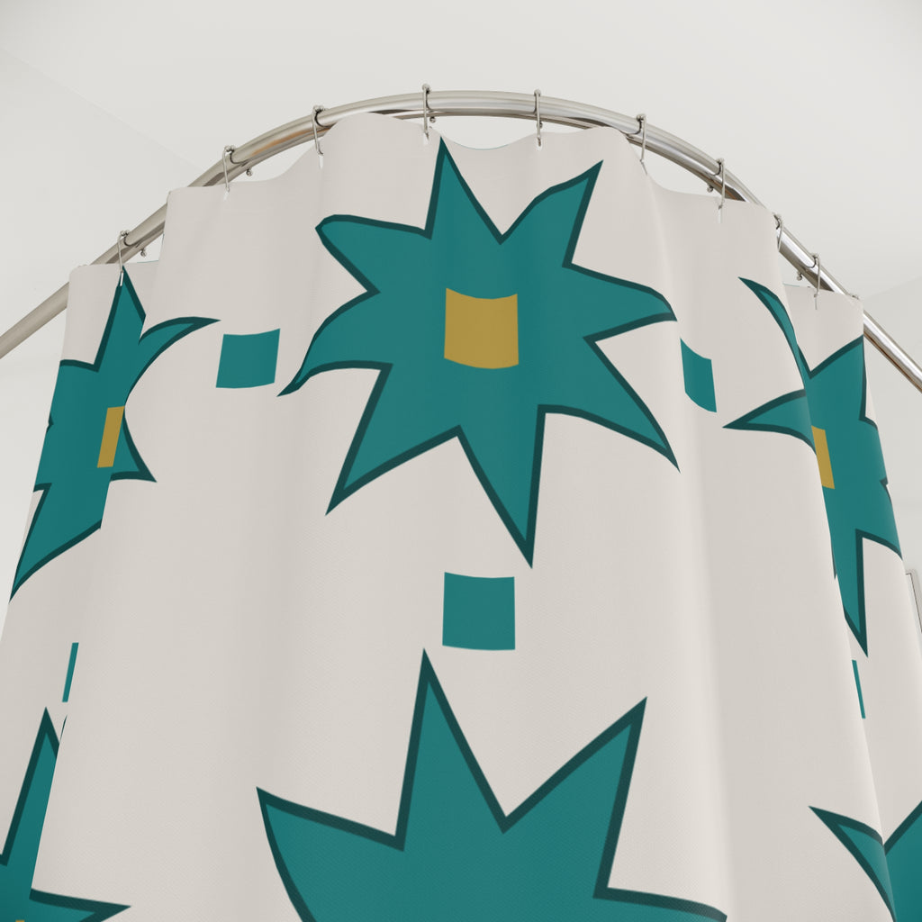 Moroccan Tile Shower Curtain: Teal Ivory Star