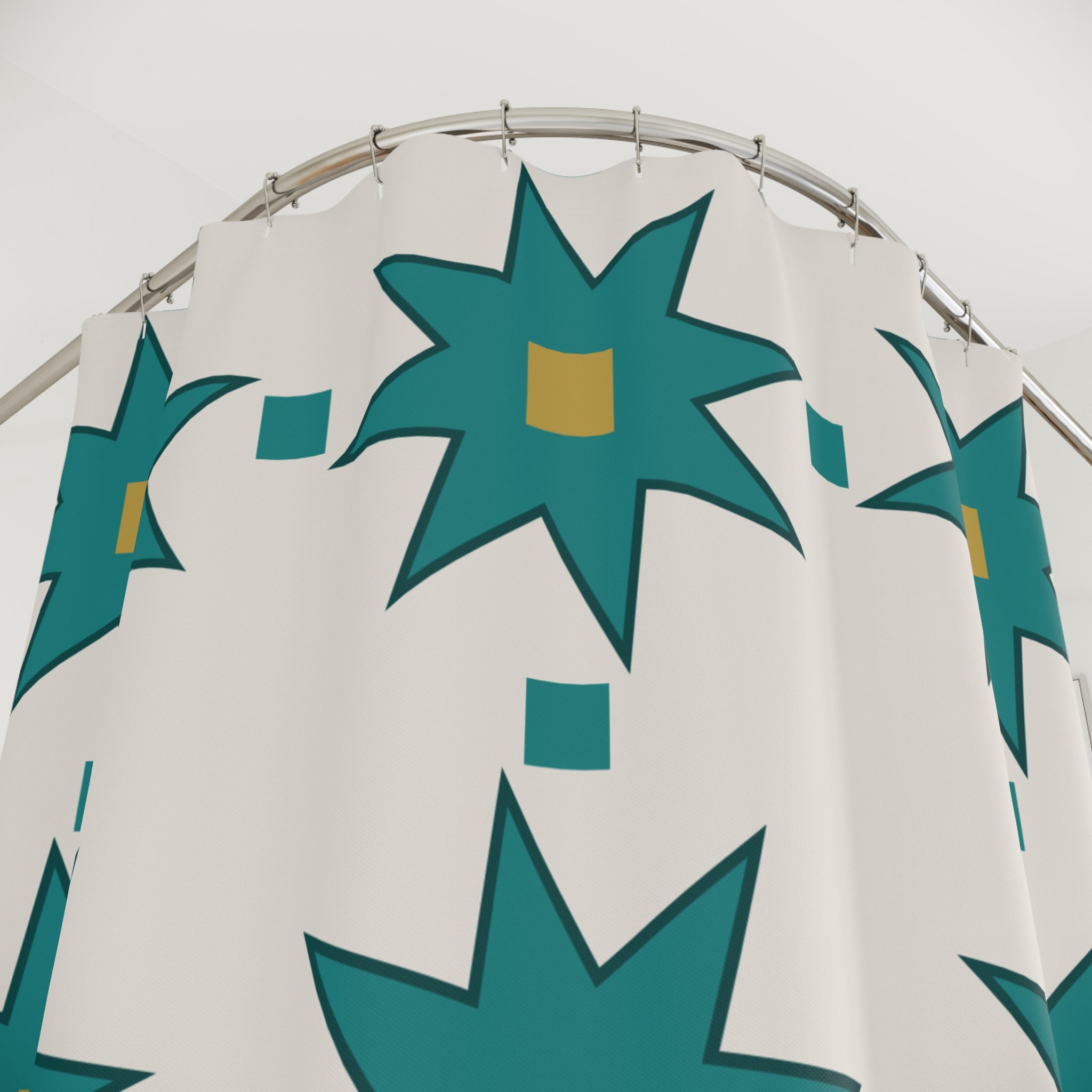 Moroccan Tile Shower Curtain: Teal Ivory Star