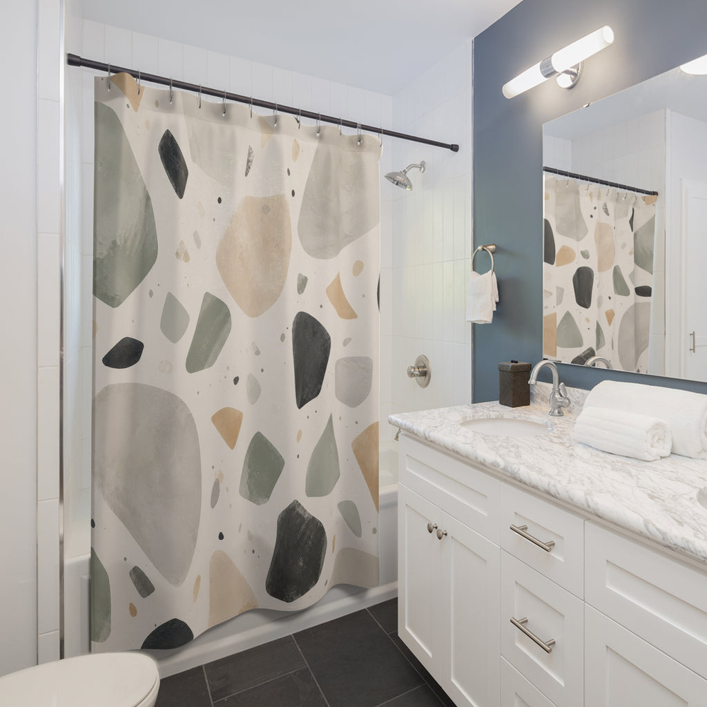 Sage Beige Black Stone Shower Curtain