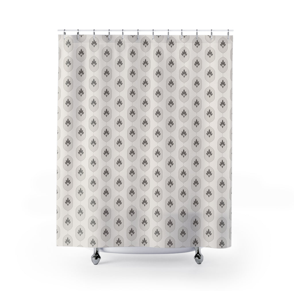 Grey Damask Shower Curtain – Warm Neutral Ogee