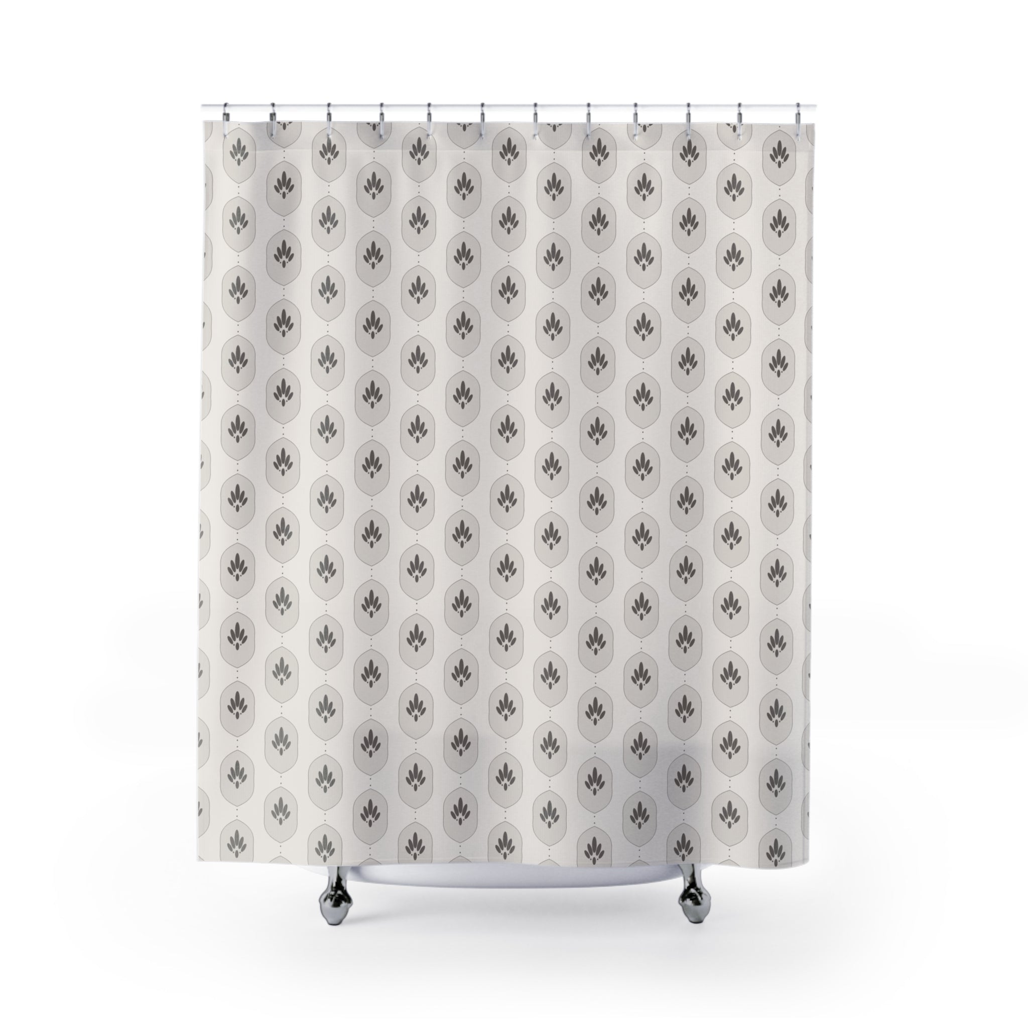 Grey Damask Shower Curtain – Warm Neutral Ogee