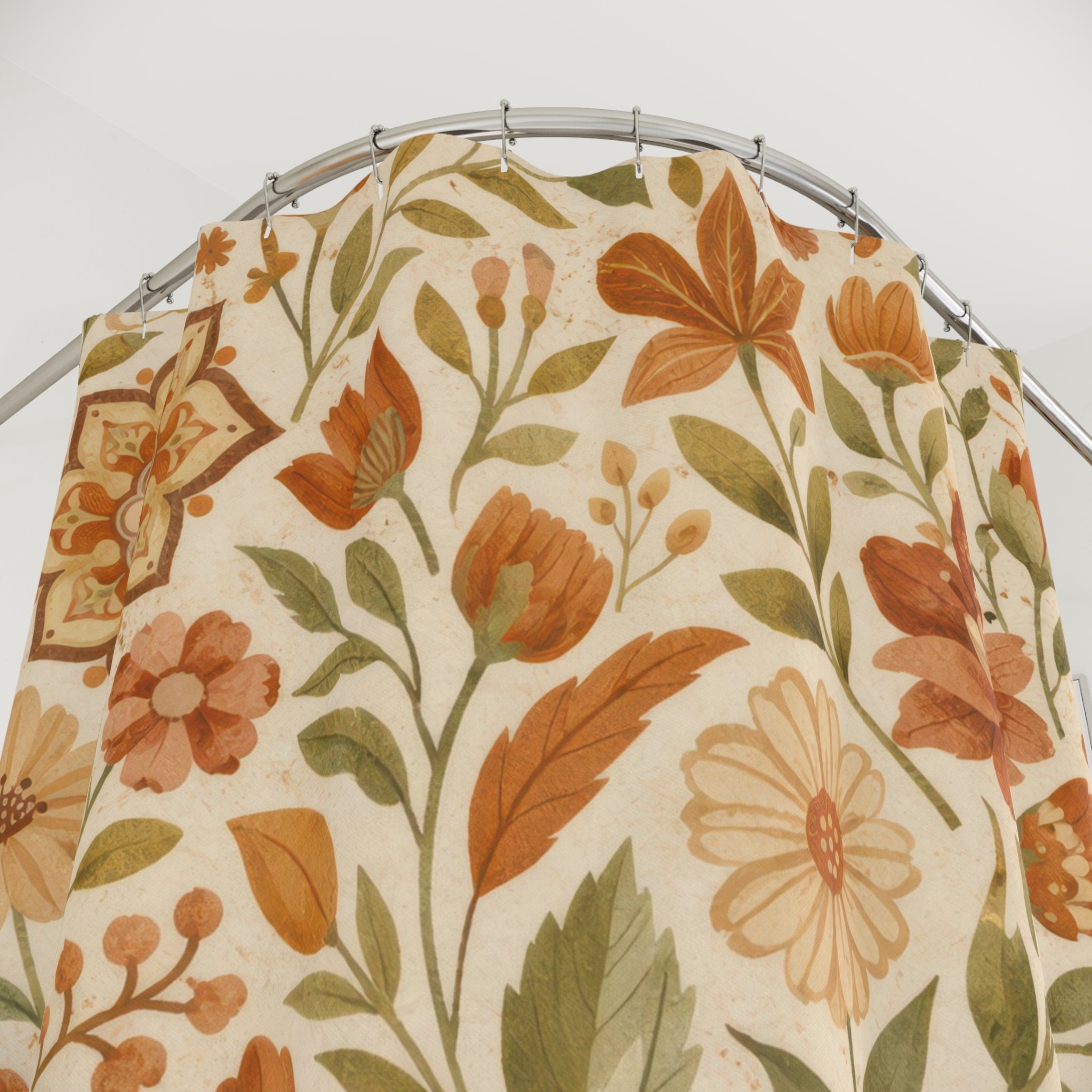 Boho Wildflower Shower Curtain – Terracotta and Sage