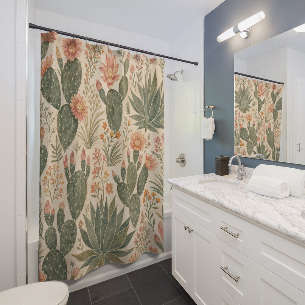 Cactus Flower Botanical Shower Curtain