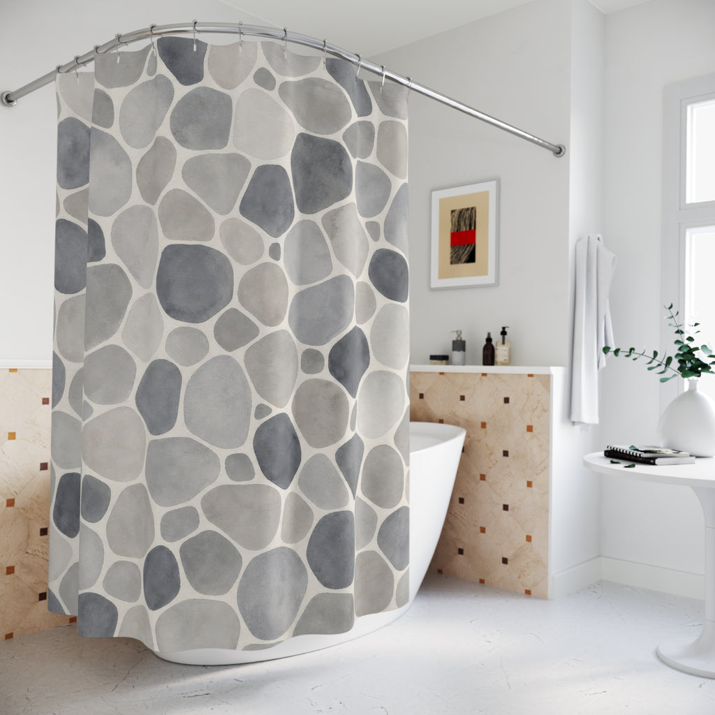 Rounded Pebble Stone Look Shower Curtain
