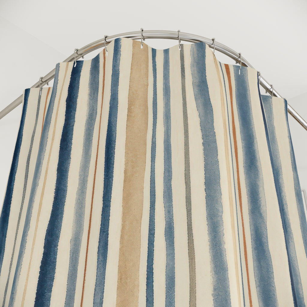 Terracotta Navy Brown Vertical Stripe Shower Curtain