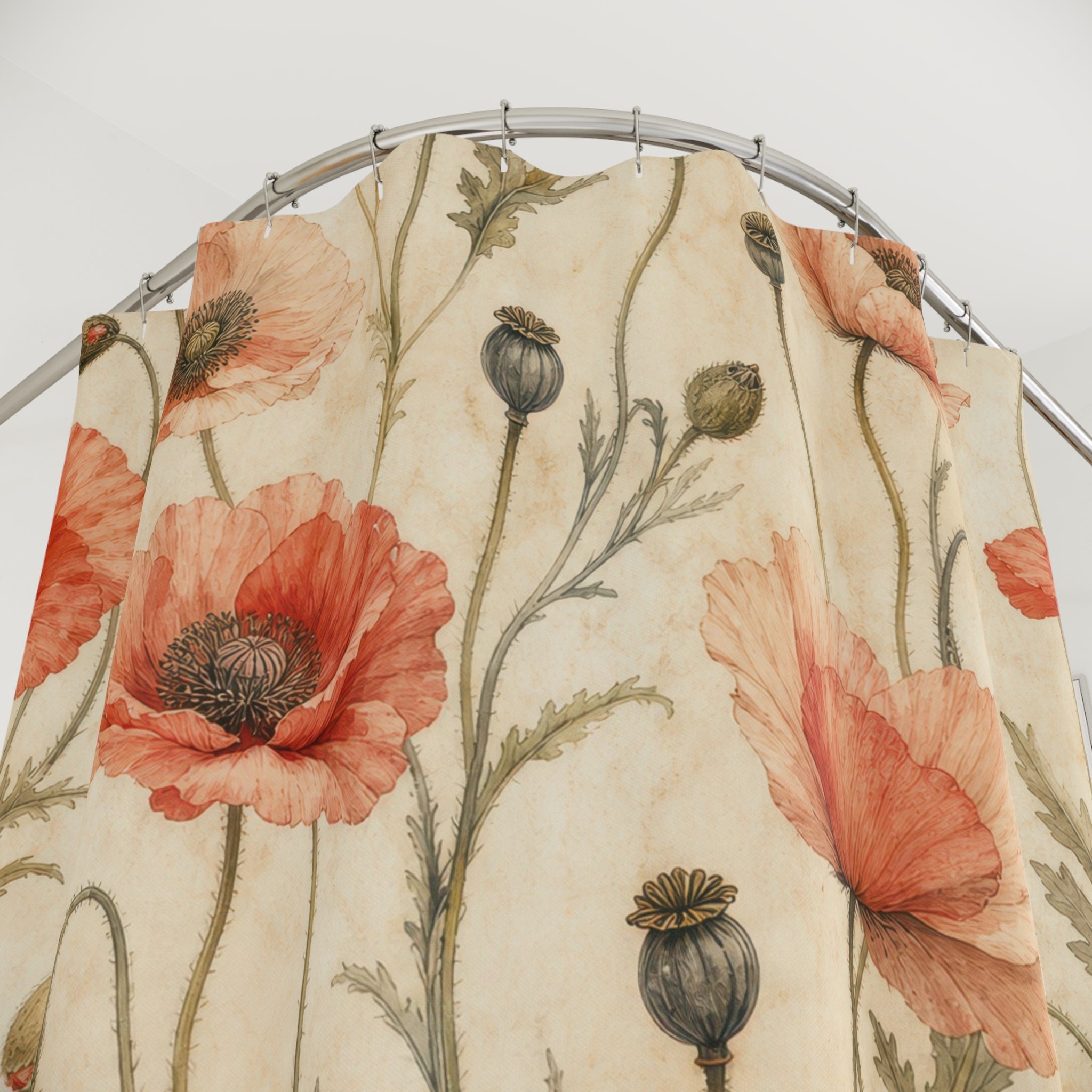 Vintage Red Orange Floral Shower Curtain