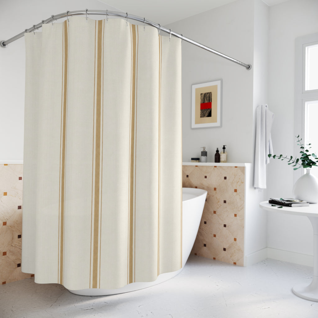 Beige Striped Shower Curtain, Cream Tan Pinstripe Bath Decor, Simple Vertical Line Pattern, Soft Neutral Guest Bathroom Decor Style