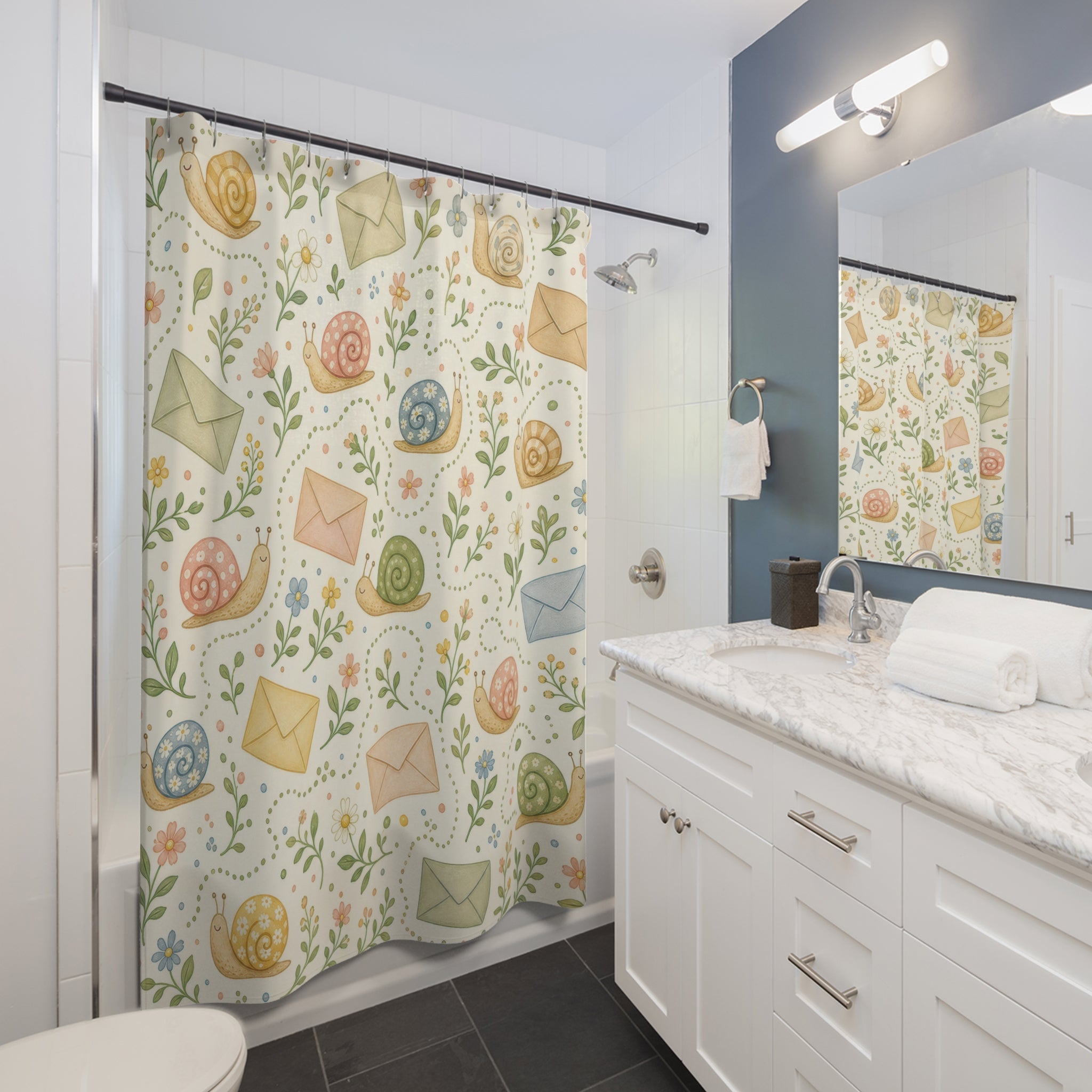 Cute Cottagecore Snail Shower Curtain