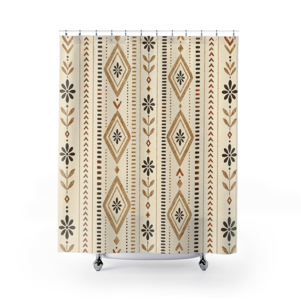 Brown Beige Diamond Arrow Stripe Shower Curtain