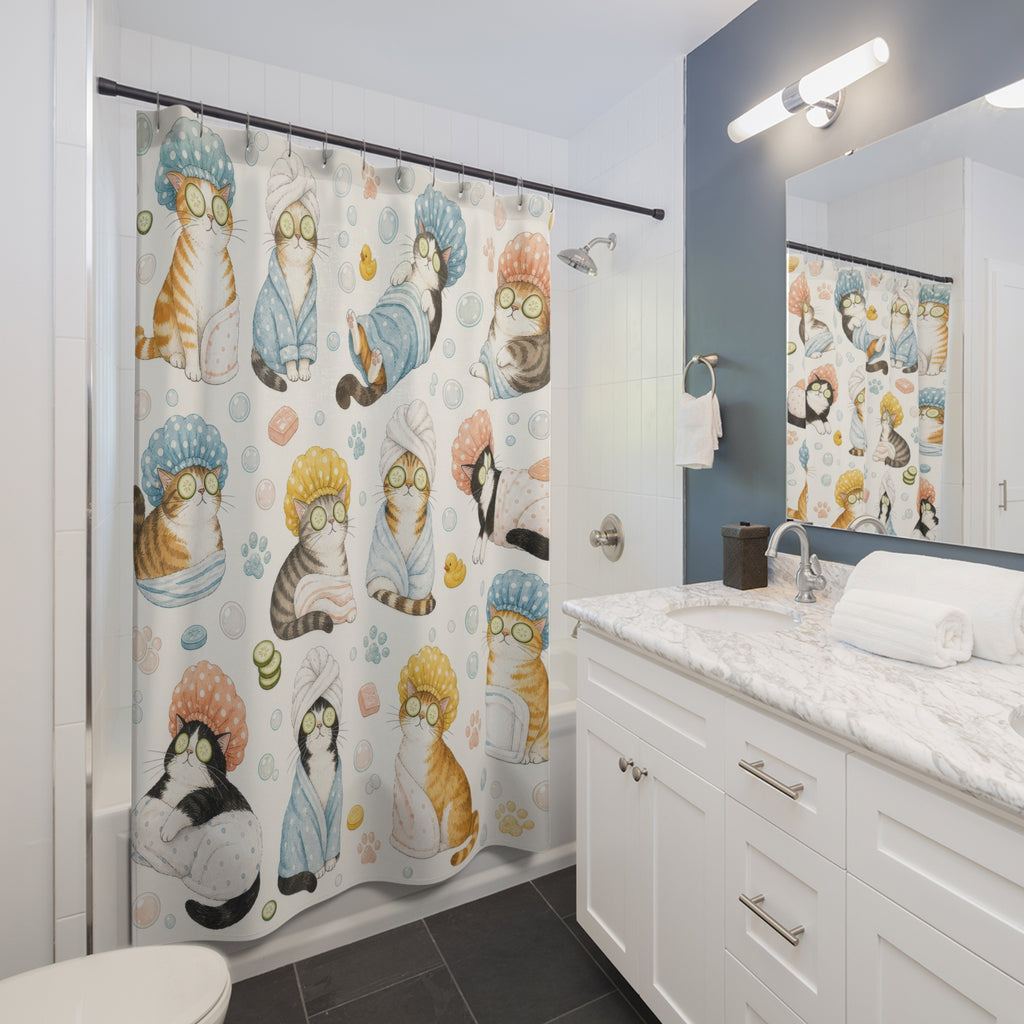 Cat Shower Cap Shower Curtain