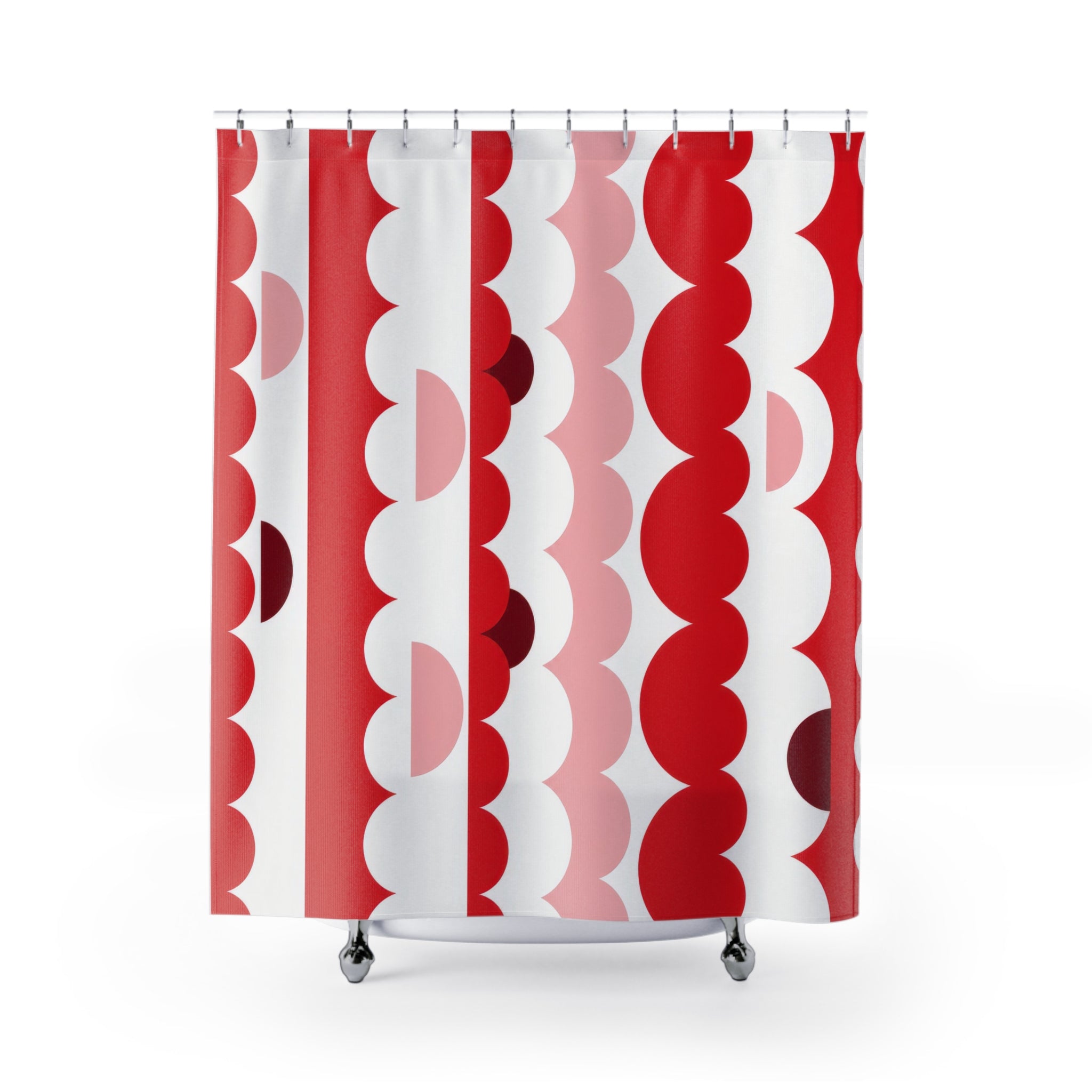 Red & White Ribbon Scalloped Shower Curtain