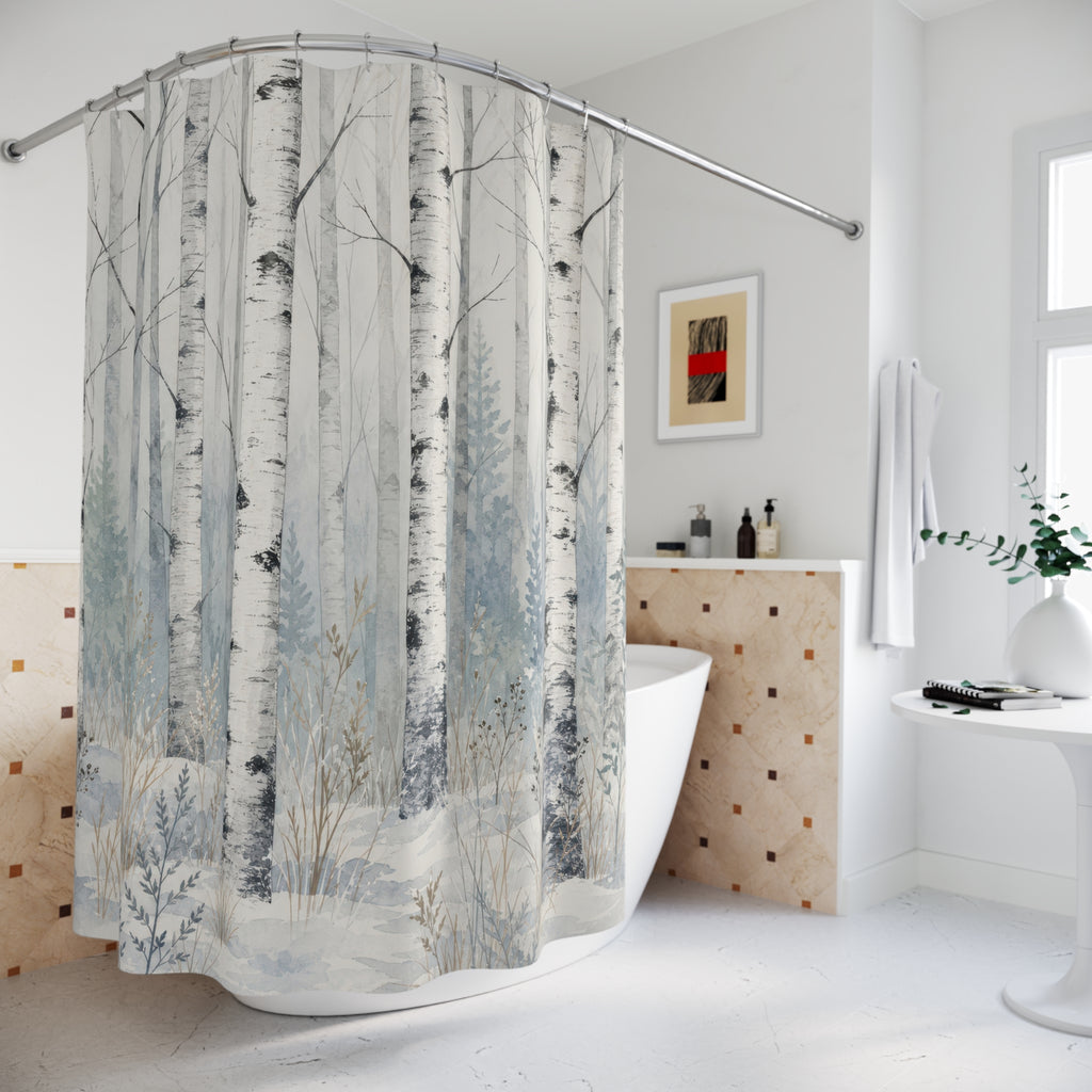 Snowy Birch Tree Shower Curtain