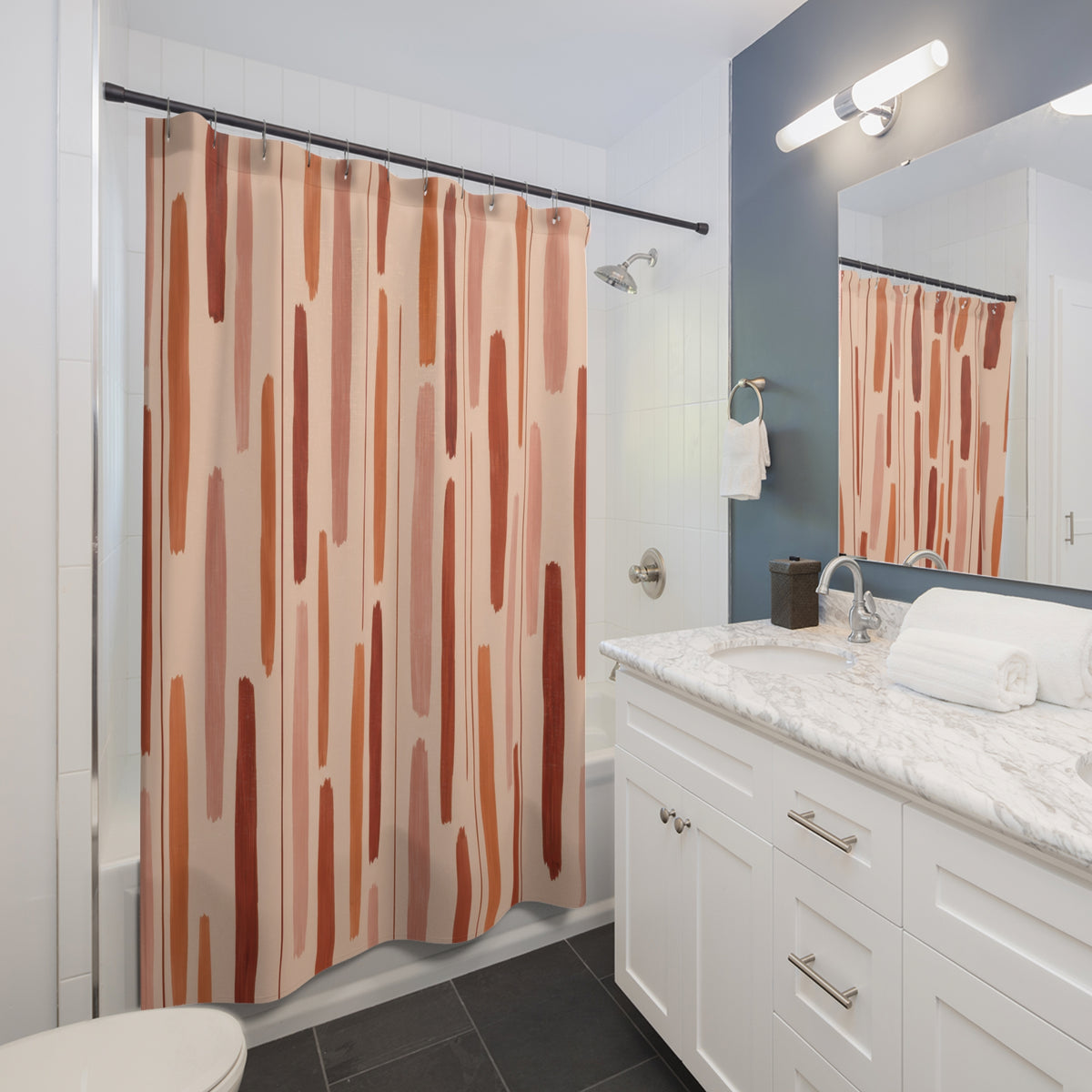 Terracotta Hand Drawn Line Vertical Stripes Shower Curtain