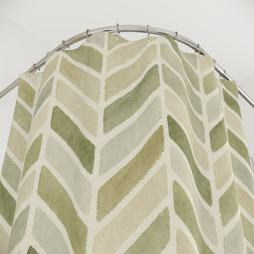 Moss Cream Chevron Shower Curtain