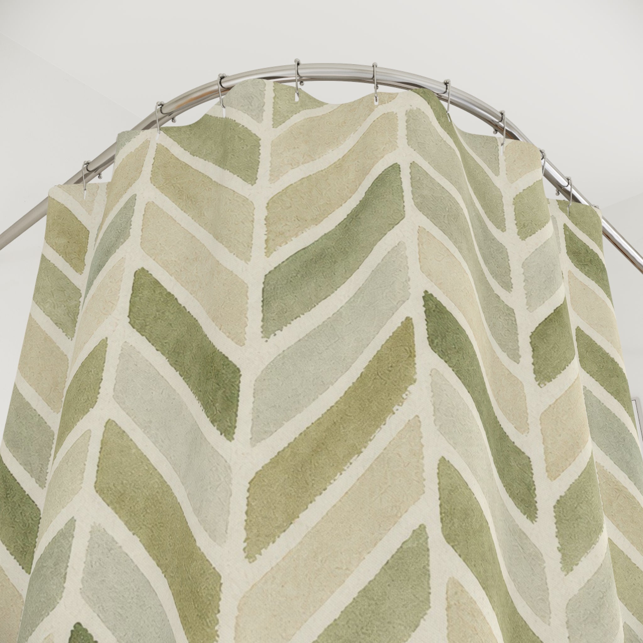 Moss Cream Chevron Shower Curtain