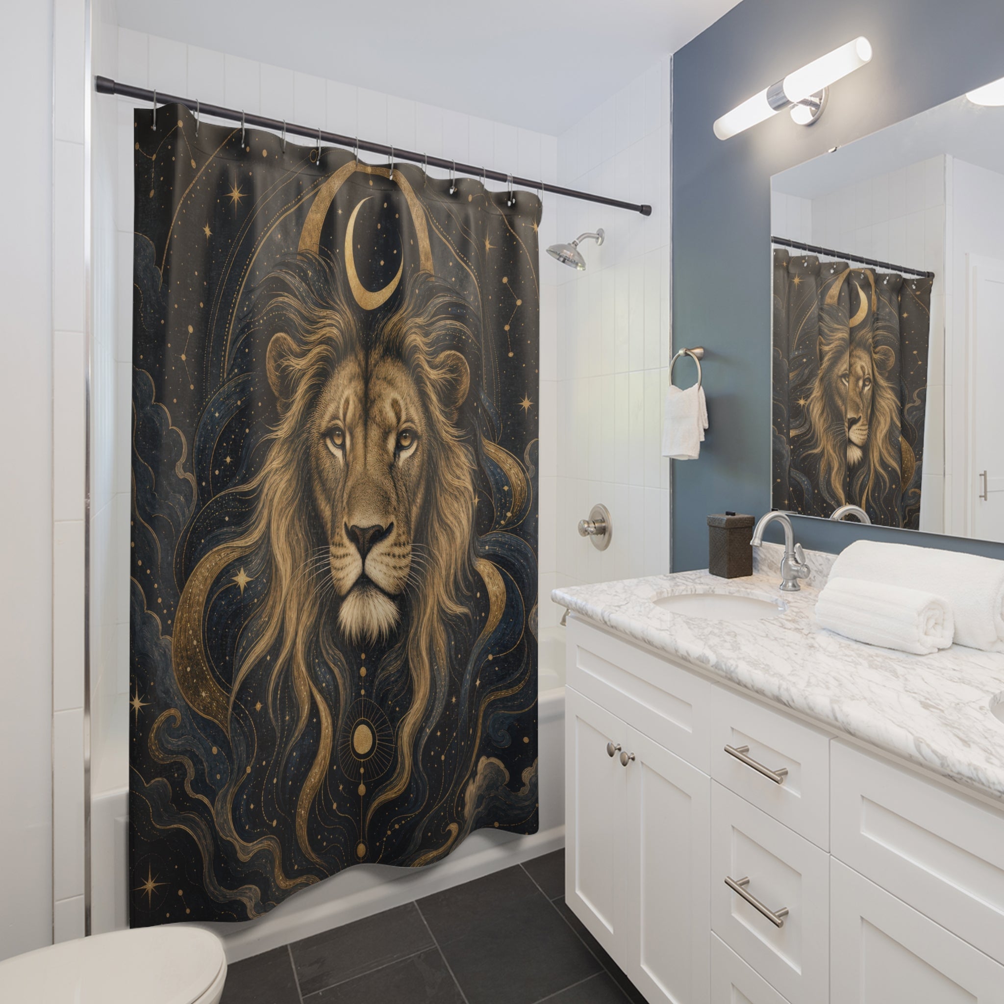Moon Stars Animal Portrait Shower Curtain