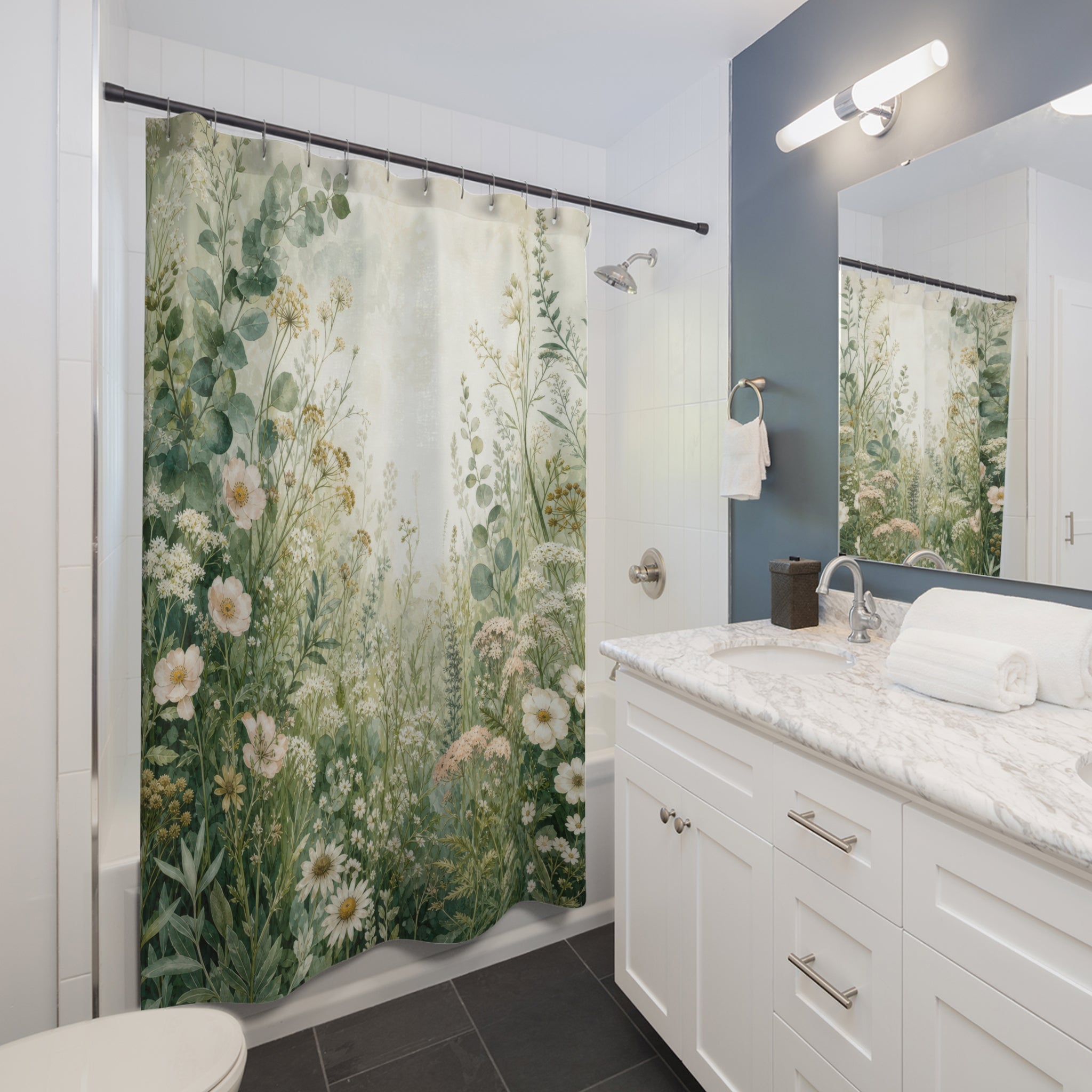 Sage Green Wildflower Meadow Shower Curtain