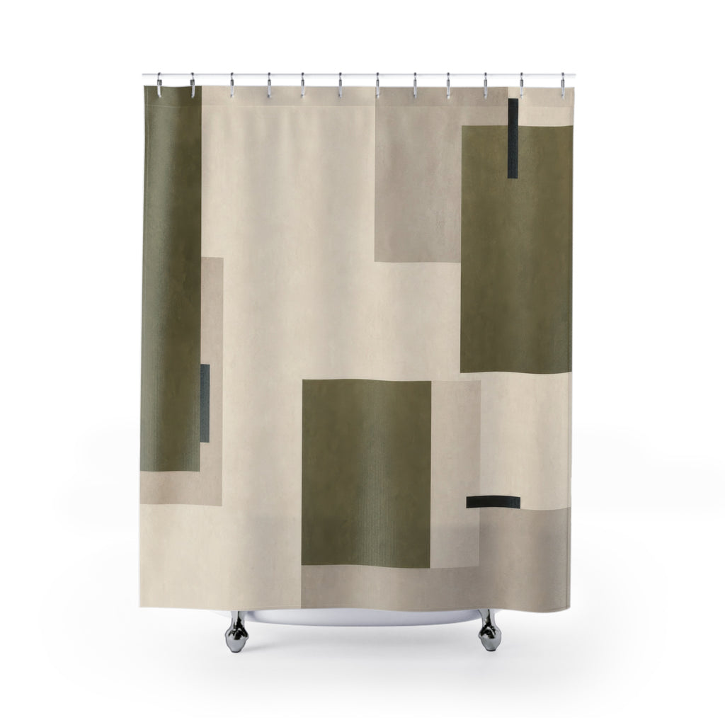 Modern Geometric Olive Green Shower Curtain