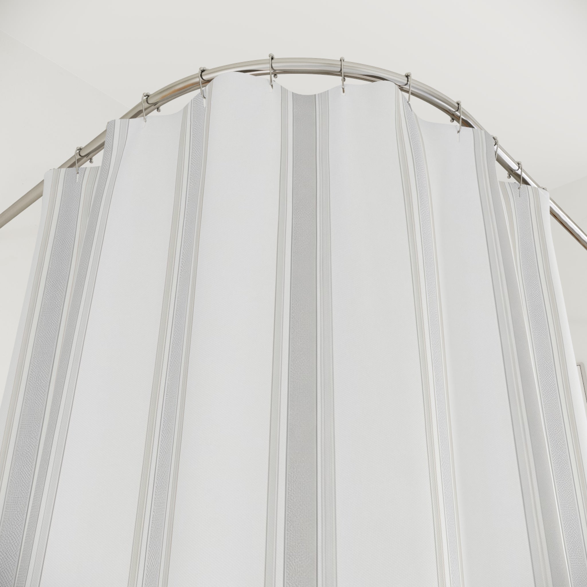 White Beige Fine Vertical Stripe Shower Curtain